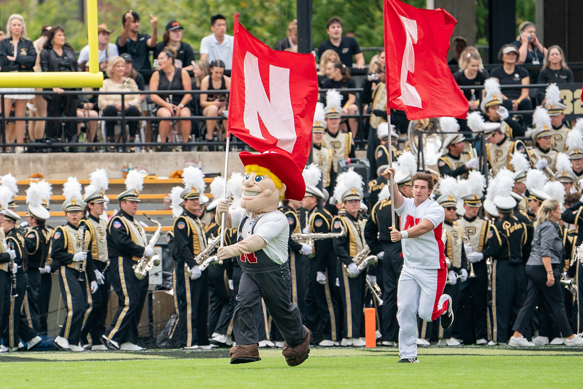 WEST LAFAYETTE, IN - SEPTEMBER 28, 2024: Nebraska University Mascot Herbie Husker during the Purdue University Boilermakers vs Nebraska University Cornhuskers Football game at Ross-Ade Stadium(Photo by Steve Bowen / Bowen Arrow Photography / Northern Indiana Sports Report)