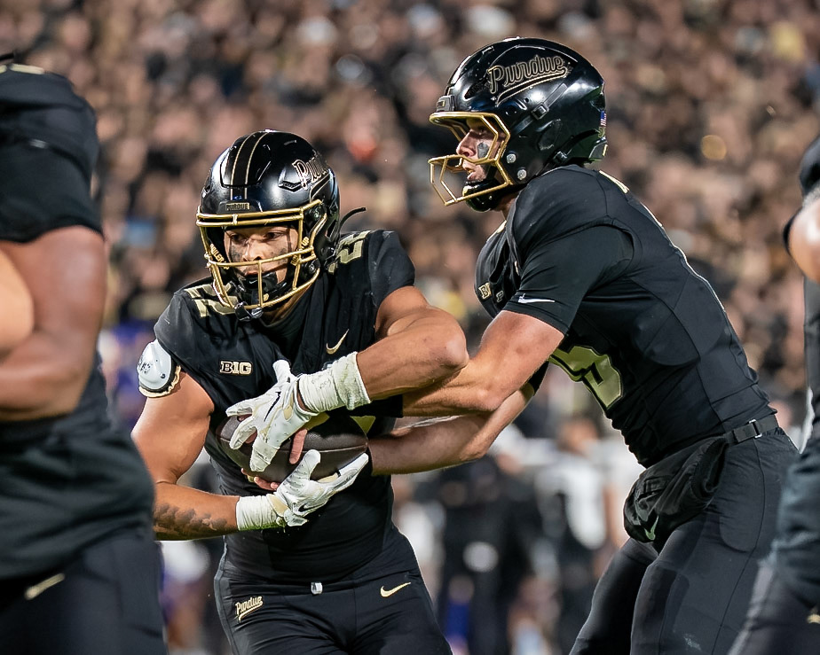 WEST LAFAYETTE, IN - OCTOBER 16, 2026: Purdue University Freshman Running Back Antonio Harris (22), Purdue University Quarterback Ryan Browne (15) during the Purdue Boilermakers vs Washington Huskies football game at Ross-Ade Stadium(Photo by Steve Bowen / Northern Indiana Sports Report)