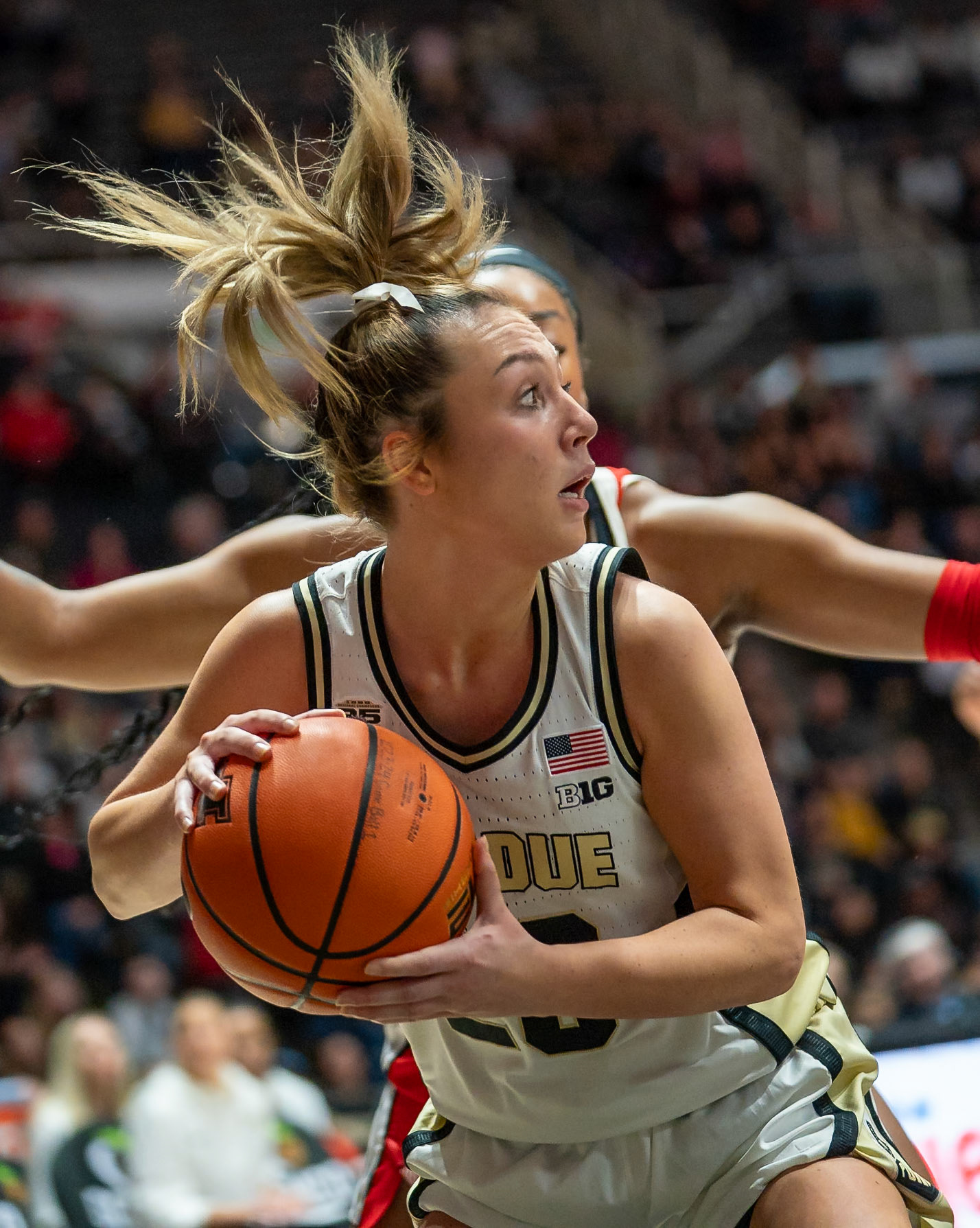 WEST LAFAYETTE, IN - JANUARY 28, 2024: Purdue 5th Year Guard Abbey Ellis (23) competing in Purdue Boilermaker Women's Basketball versus the Ohio State Buckeyes at Mackey Arena(Photo by Steve Bowen / Bowen Arrow Photography / Northern Indiana Sports Report)