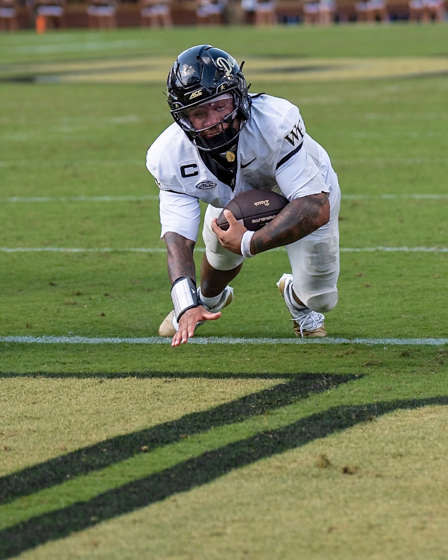 WEST LAFAYETTE, IN - SEPTEMBER 12, 2026: Wake Forest University Quarterback Gio Lopez (3) dives into the end zone for a two point conversion to win the Purdue Boilermakers football game vs the Wake Forest Demon Deacons at Ross-Ade Stadium(Photo by Steve Bowen / Northern Indiana Sports Report)