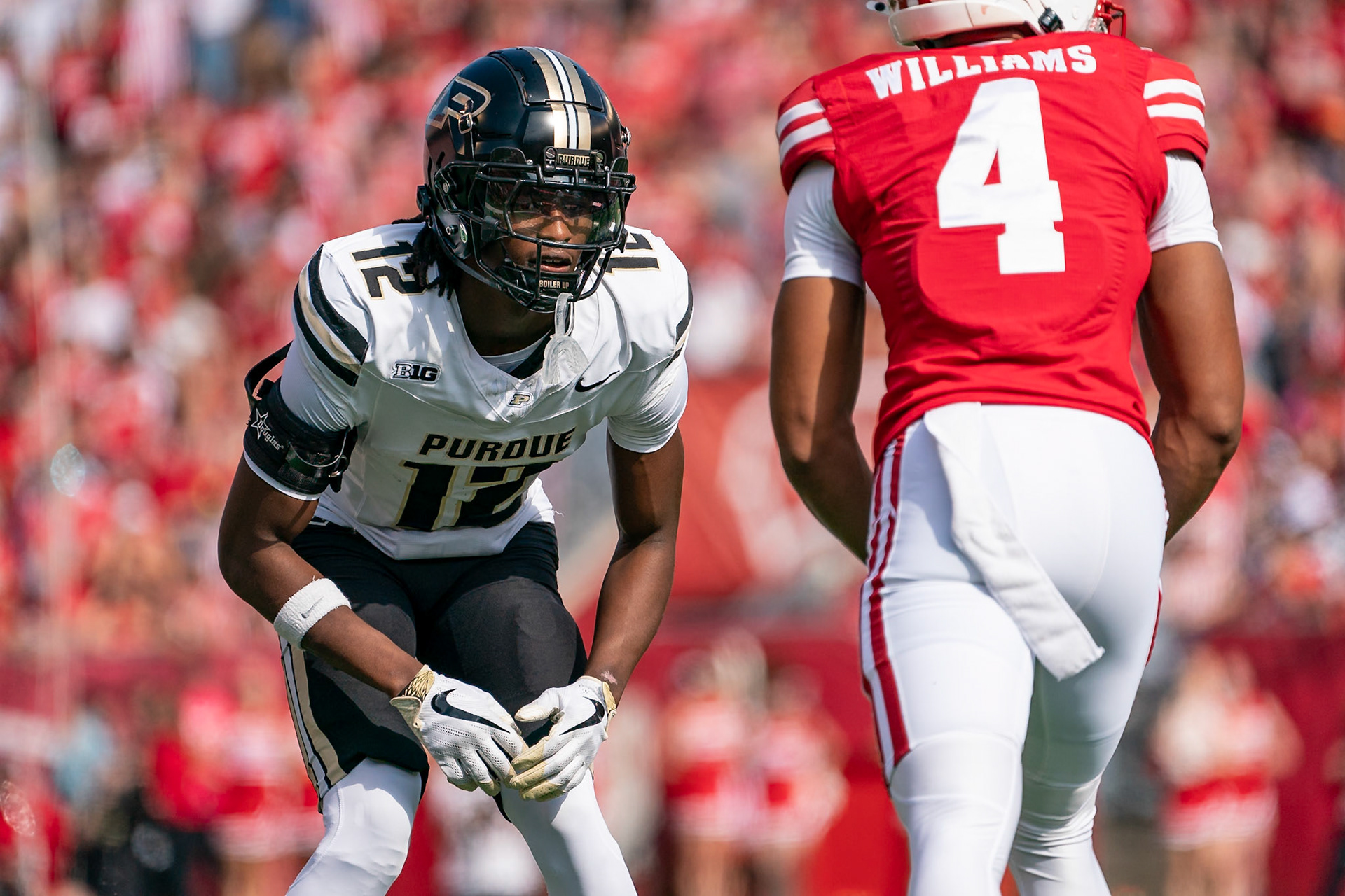 MADISON, WI - OCTOBER 5, 2024: Purdue University Freshman Defensive Back Tarrion Grant (12) during the Purdue University Boilermakers at University of Wisconsin Badger Football game at Camp Randall Stadium(Photo by Steve Bowen / NISports Report)