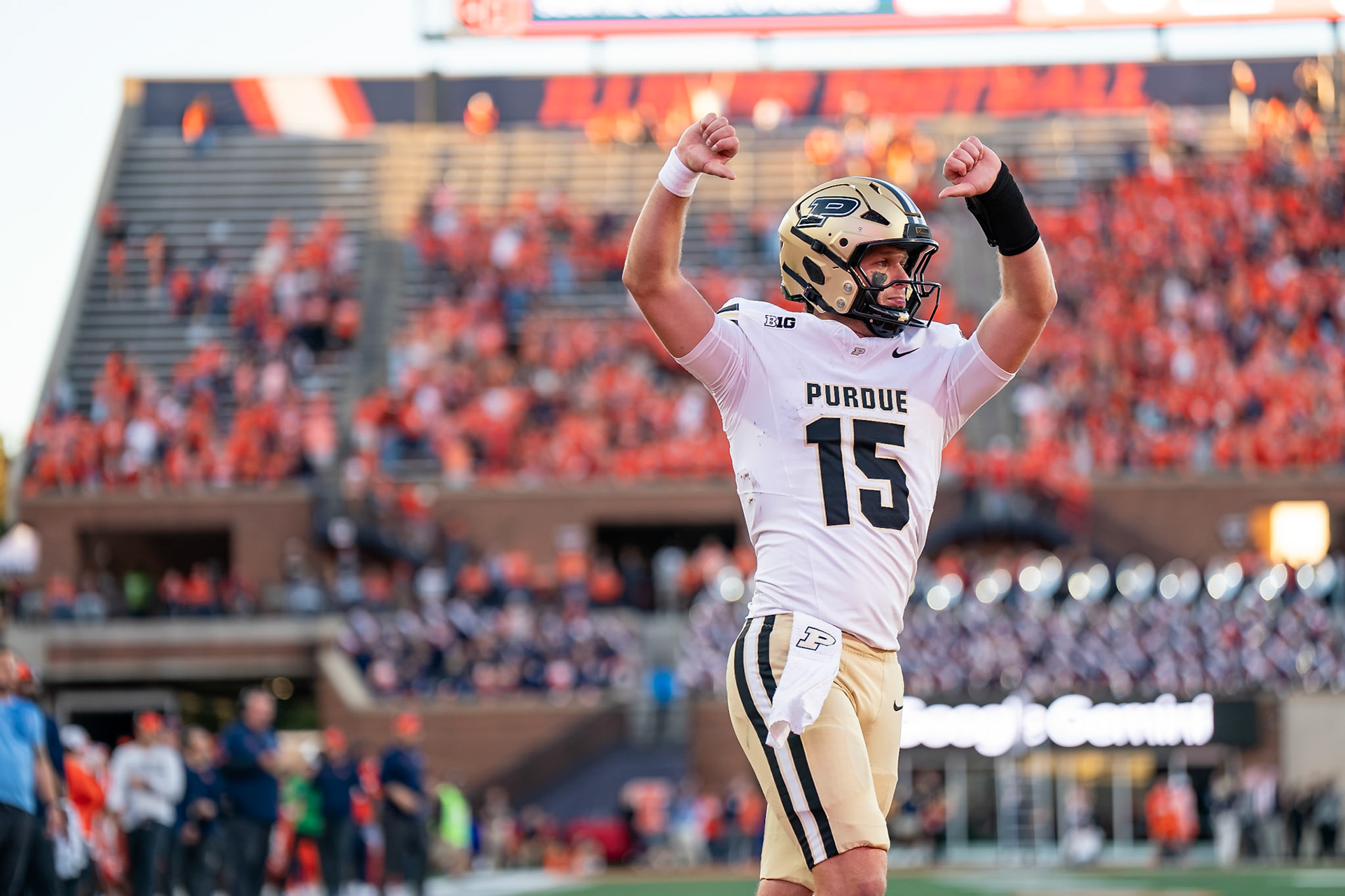 CHAMPAIGN, IL - OCTOBER 3, 2026: Purdue University Quarterback Ryan Browne (15) during the Purdue Boilermakers at Illinois Fighting Illini football game at Gies Memorial Stadium(Photo by Steve Bowen / Northern Indiana Sports Report)