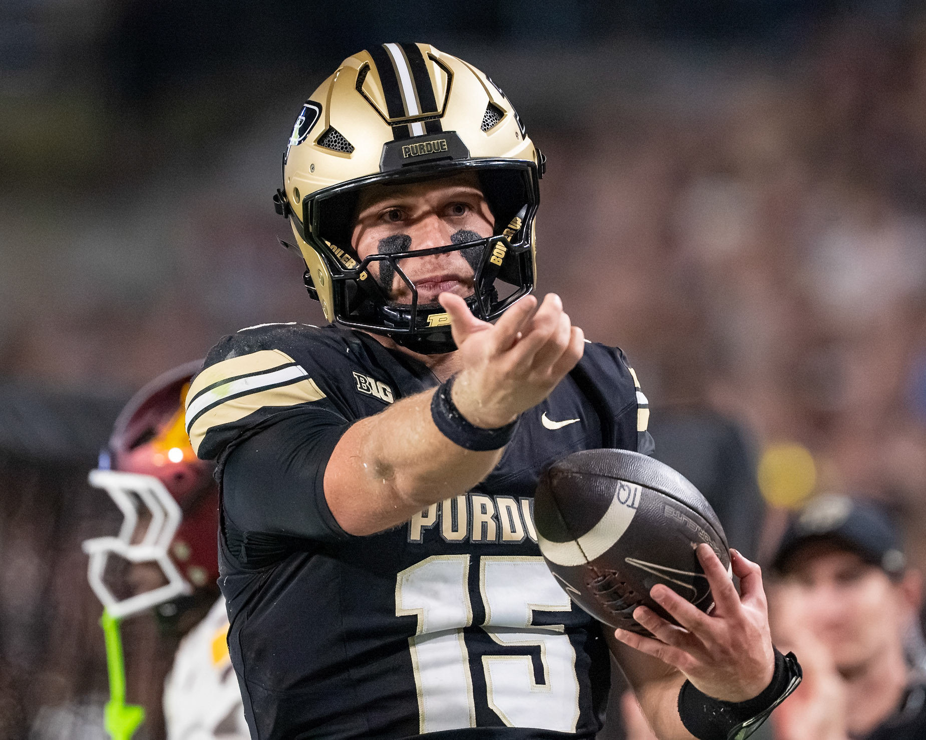 WEST LAFAYETTE, IN - OCTOBER 10, 2026: Purdue University Quarterback Ryan Browne (15) during the Purdue Boilermakers vs Minnesota Golden Gophers football game at Ross-Ade Stadium(Photo by Steve Bowen / Northern Indiana Sports Report)