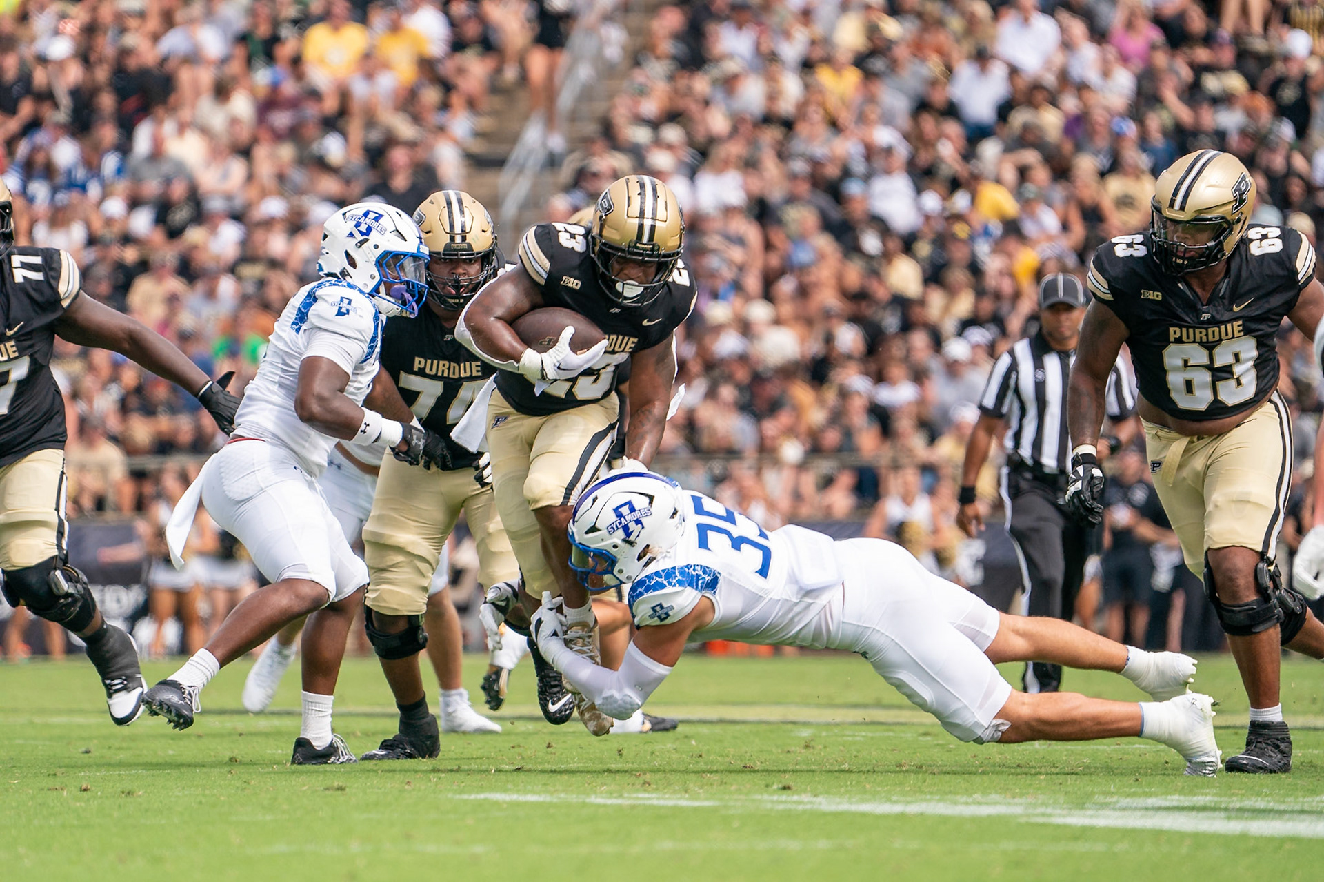 WEST LAFAYETTE, IN - AUGUST 31, 2024: in Purdue Boilermaker Football vs Indiana State Sycamores at Ross-Ade Stadium(Photo by Steve Bowen / Bowen Arrow Photography / Northern Indiana Sports Report)