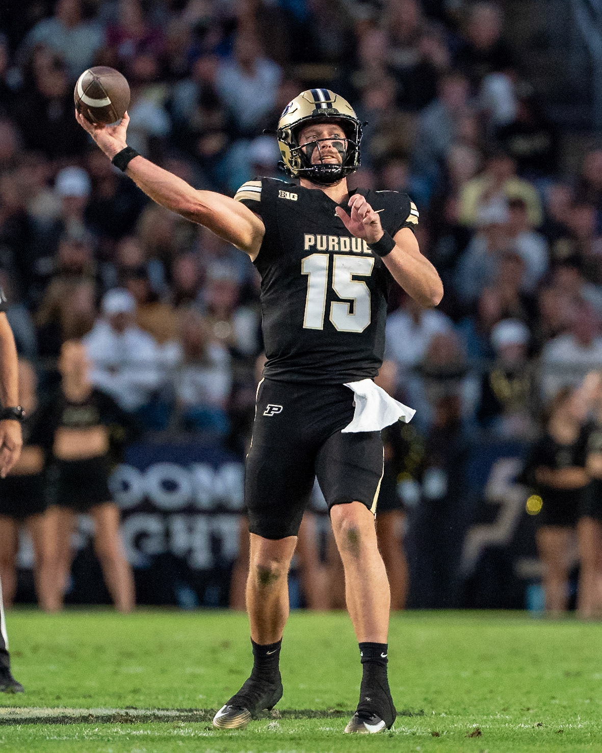 WEST LAFAYETTE, IN - SEPTEMBER 6, 2025: Purdue University Sophomore Quaterback Ryan Browne (15) throwing a pass at Purdue Boilermaker Football vs Southern Illinois Saluki Football at Ross-Ade Stadium(Photo by Steve Bowen / Northern Indiana Sports Report)