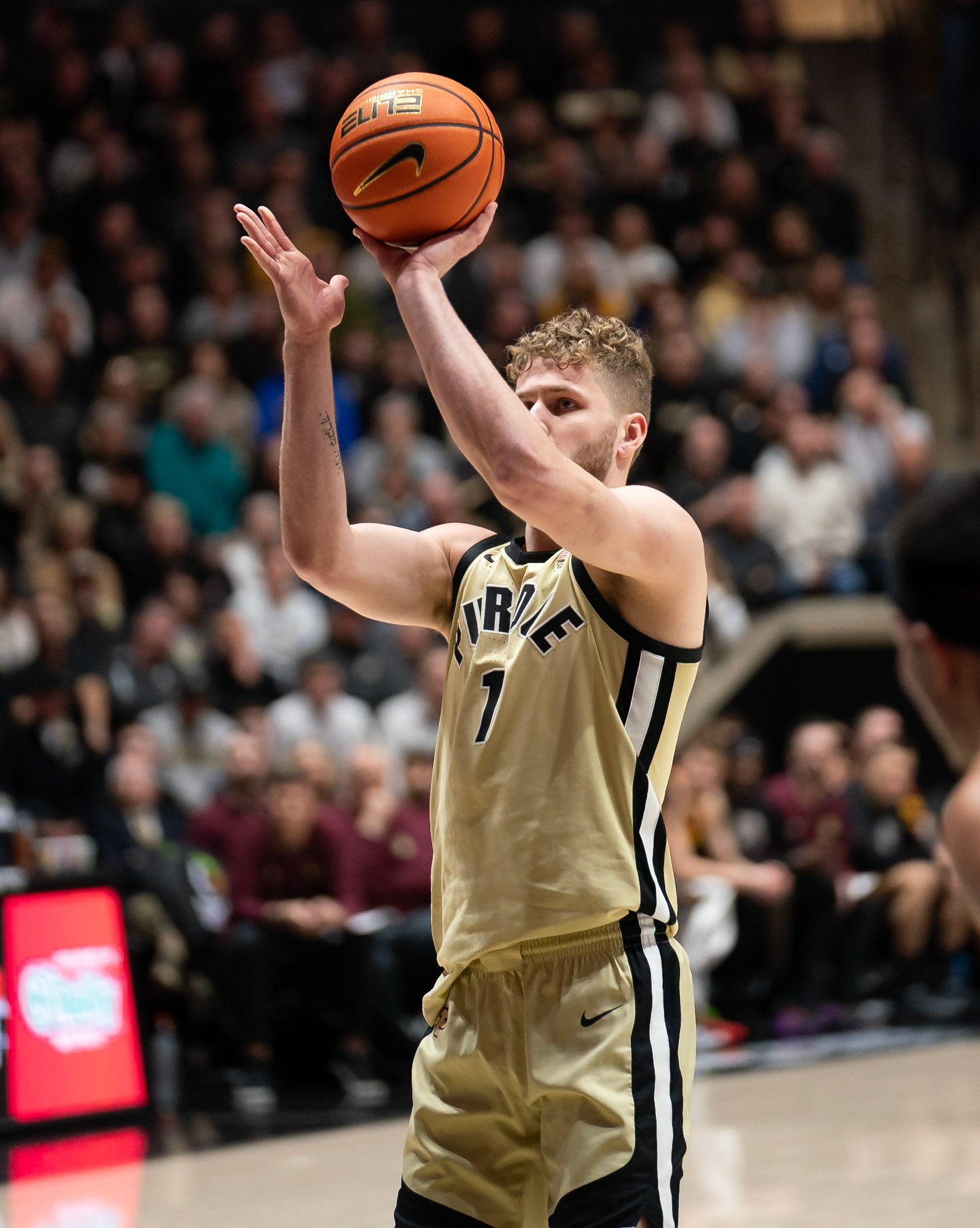 WEST LAFAYETTE, IN - FEBRUARY 15, 2024: Purdue Junior Forward Caleb Furst (1) in Purdue Boilermakers Men's Basketball vs the Minnesota Golden Gophers at Mackey Arena(Photo by Steve Bowen / Bowen Arrow Photography / Northern Indiana Sports Report)