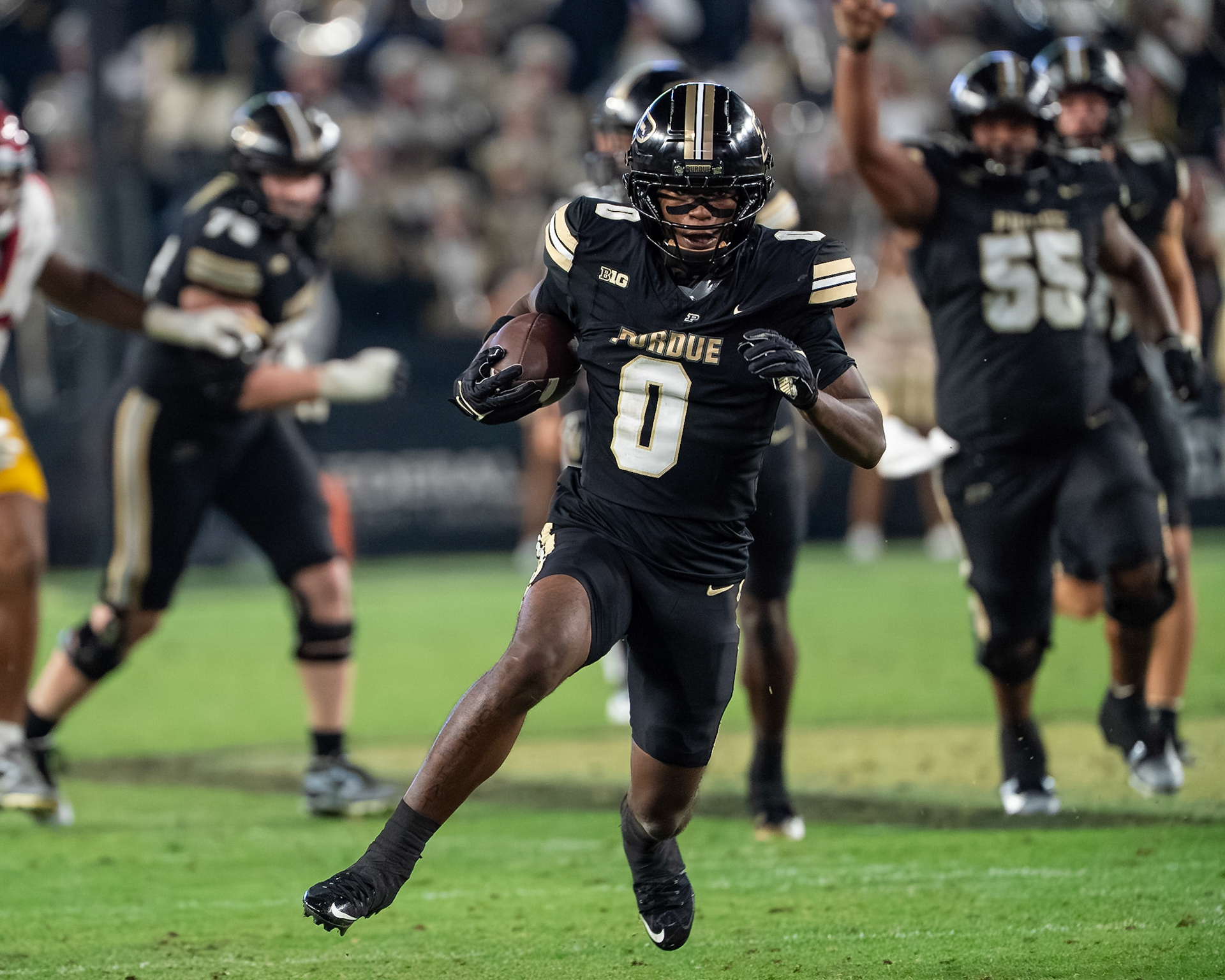 WEST LAFAYETTE, IN - SEPTEMBER 13, 2025: Purdue University Sophomore Wide Receiver Nitro Tuggle (0) in Purdue Boilermaker Football vs University of Southern California Trojans at Ross-Ade Stadium(Photo by Steve Bowen / Northern Indiana Sports Report)