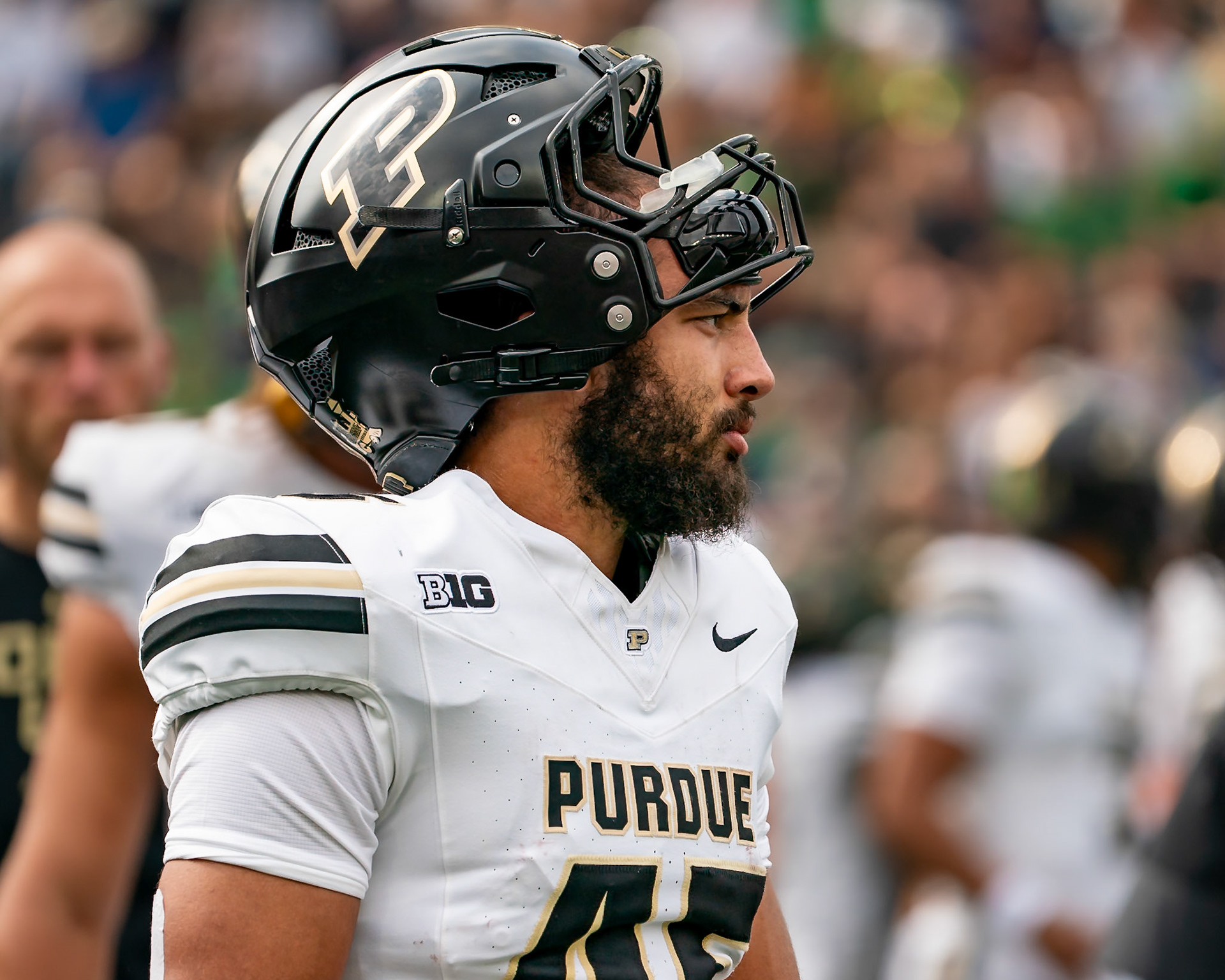 SOUTH BEND, IN - SEPTEMBER 20, 2025: Purdue University Senior Running Back Devin Mockobee (45) during warmups before the Purdue Boilermakers at Notre Dame Fighting Irish Football at Notre Dame Stadium(Photo by Steve Bowen / Northern Indiana Sports Report)