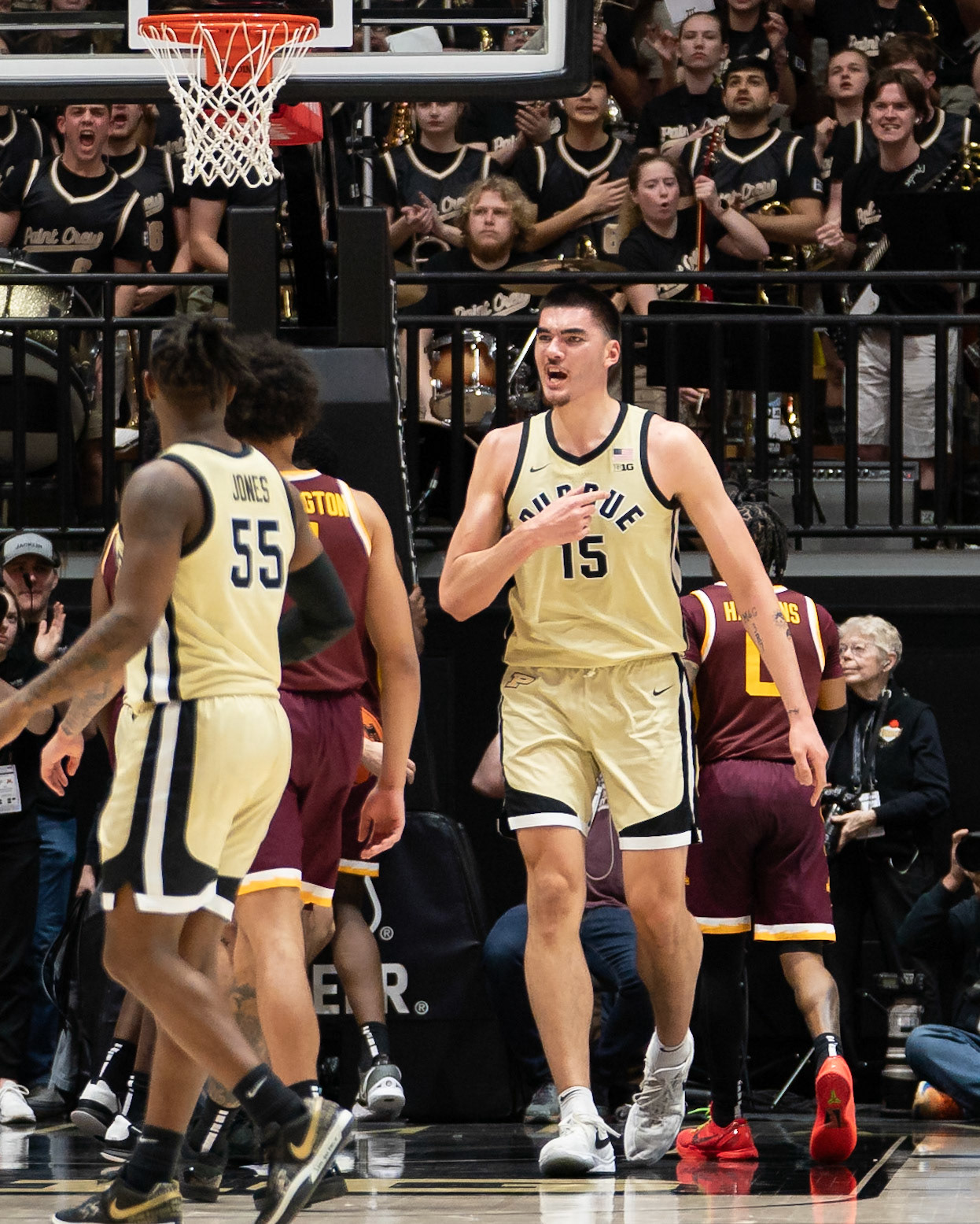 WEST LAFAYETTE, IN - FEBRUARY 15, 2024: Purdue Senior Center Zach Edey (15) in Purdue Boilermakers Men's Basketball vs the Minnesota Golden Gophers at Mackey Arena(Photo by Steve Bowen / Bowen Arrow Photography / Northern Indiana Sports Report)