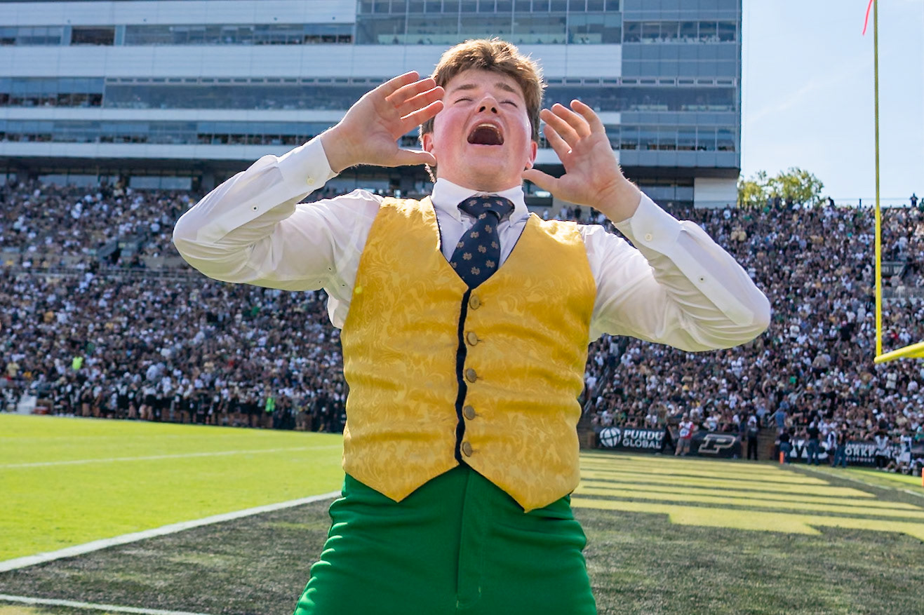 WEST LAFAYETTE, IN - SEPTEMBER 14, 2024: Notre Dame University’s Leprechaun during the Purdue University Boilermakers vs Notre Dame Fighting Irish Football game at Ross-Ade Stadium(Photo by Steve Bowen / Bowen Arrow Photography / Northern Indiana Sports Report)