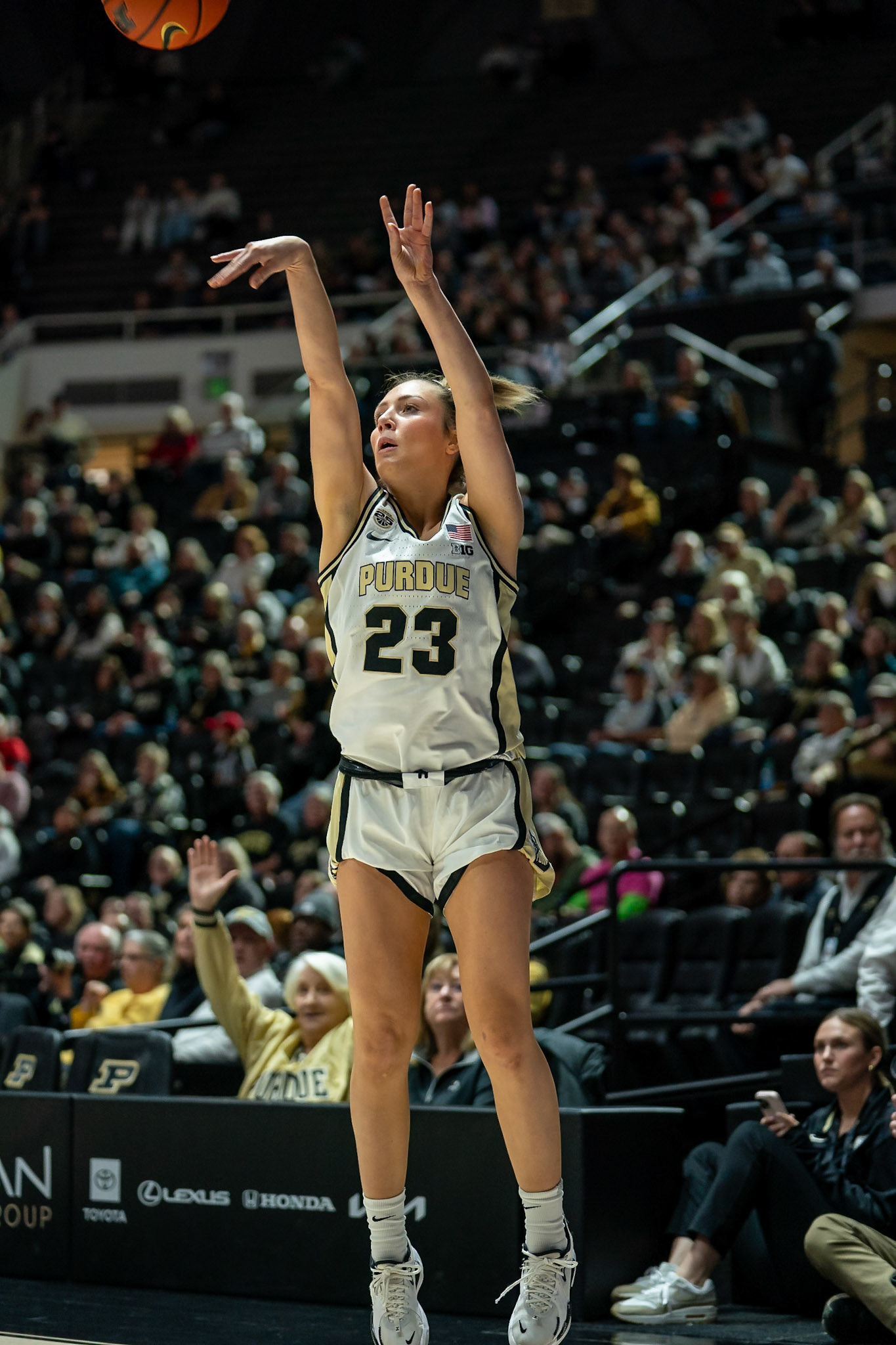 WEST LAFAYETTE, IN - JANUARY 28, 2024: Purdue 5th Year Guard Abbey Ellis (23) competing in Purdue Boilermaker Women's Basketball versus the Ohio State Buckeyes at Mackey Arena(Photo by Steve Bowen / Bowen Arrow Photography / Northern Indiana Sports Report)