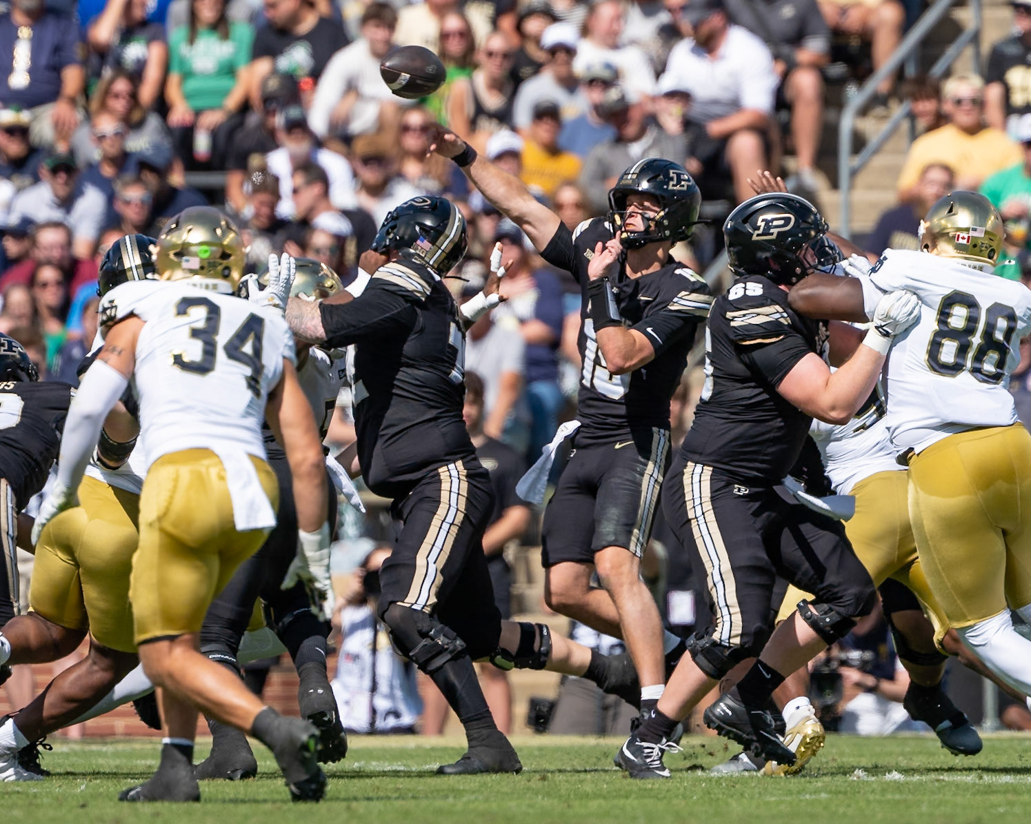 WEST LAFAYETTE, IN - SEPTEMBER 26, 2026: Purdue University Quarterback Ryan Browne (15) during the Purdue Boilermakers vs Notre Dame Fighting Irish football game at Ross-Ade Stadium(Photo by Steve Bowen / Northern Indiana Sports Report)
