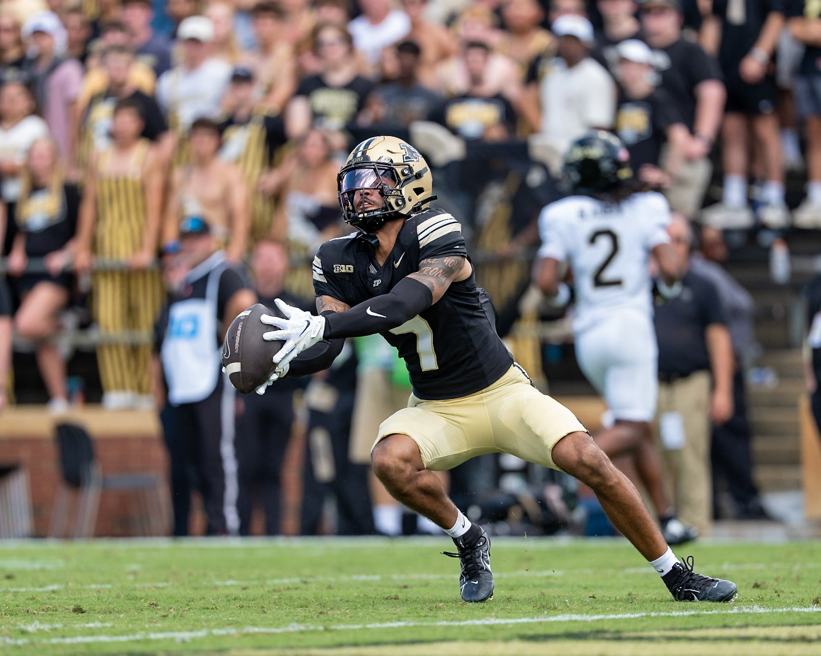 WEST LAFAYETTE, IN - SEPTEMBER 12, 2026: Purdue University Senior Defensive Back Donovan Saunders (7) downs the Purdue punt inside the 3 during the Purdue Boilermakers football game vs the Wake Forest Demon Deacons at Ross-Ade Stadium(Photo by Steve Bowen / Northern Indiana Sports Report)