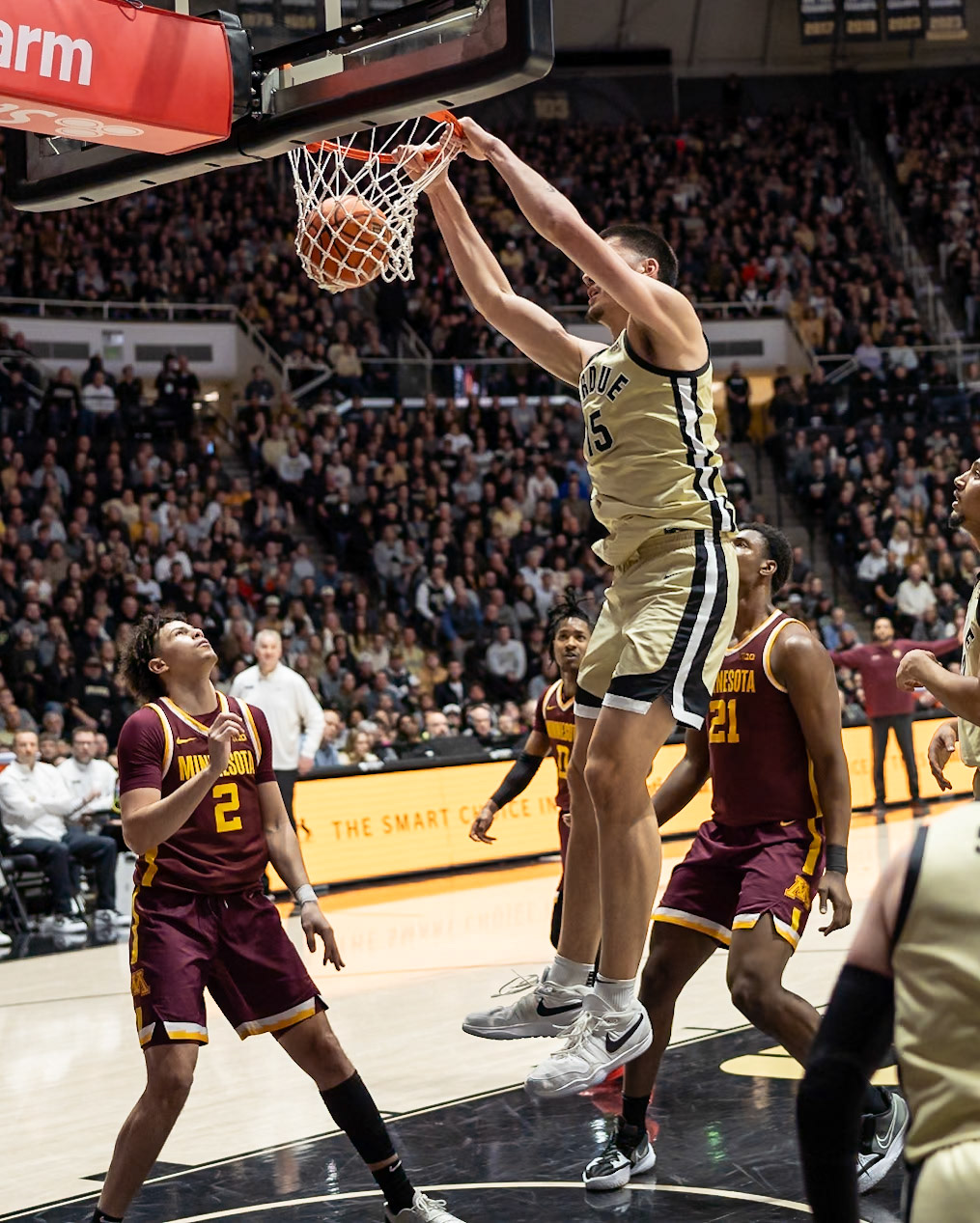 WEST LAFAYETTE, IN - FEBRUARY 15, 2024: Purdue Senior Center Zach Edey (15) in Purdue Boilermakers Men's Basketball vs the Minnesota Golden Gophers at Mackey Arena(Photo by Steve Bowen / Bowen Arrow Photography / Northern Indiana Sports Report)