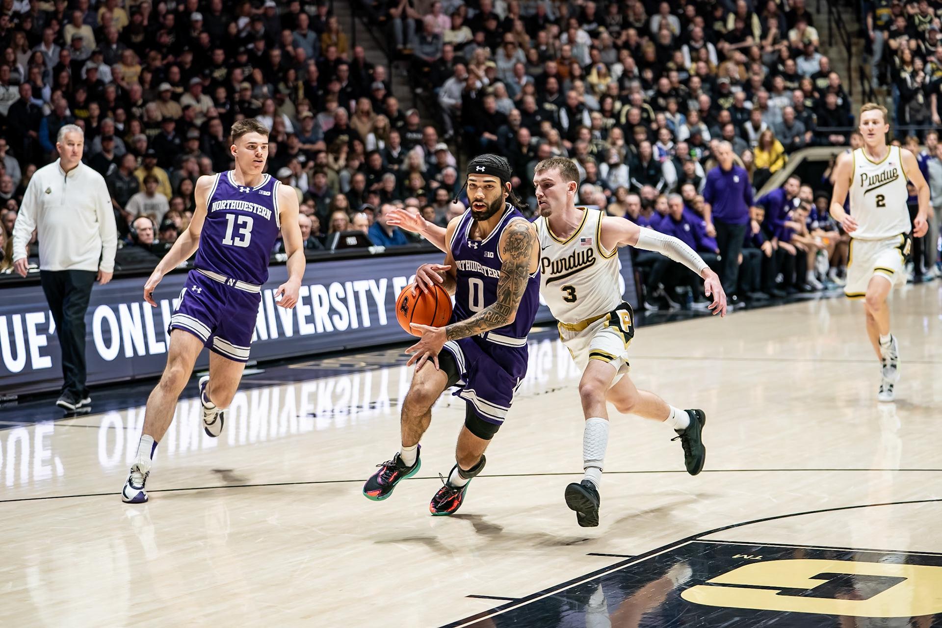 WEST LAFAYETTE, IN - JANUARY 31, 2024:  competing in Purdue Boilermakers Mens Basketball versus the Northwestern Wildcats at Mackey Arena(Photo by Steve Bowen / Bowen Arrow Photography / Northern Indiana Sports Report)