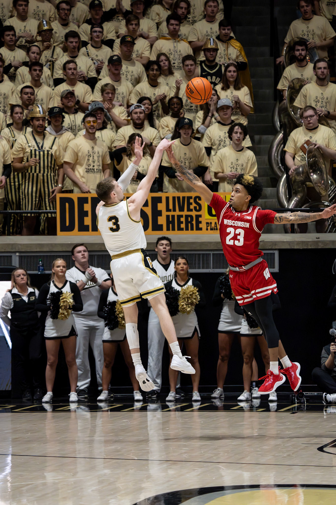 WEST LAFAYETTE, IN - MARCH 10, 2024: Purdue Sophomore Guard Braden Smith (3), Wisconsin Junior Guard Chucky Hepburn (23) competing in Purdue University Boilermaker Basketball vs University of Wisconsin Badgers at Mackey Arena(Photo by Steve Bowen / Bowen Arrow Photography / Northern Indiana Sports Report)