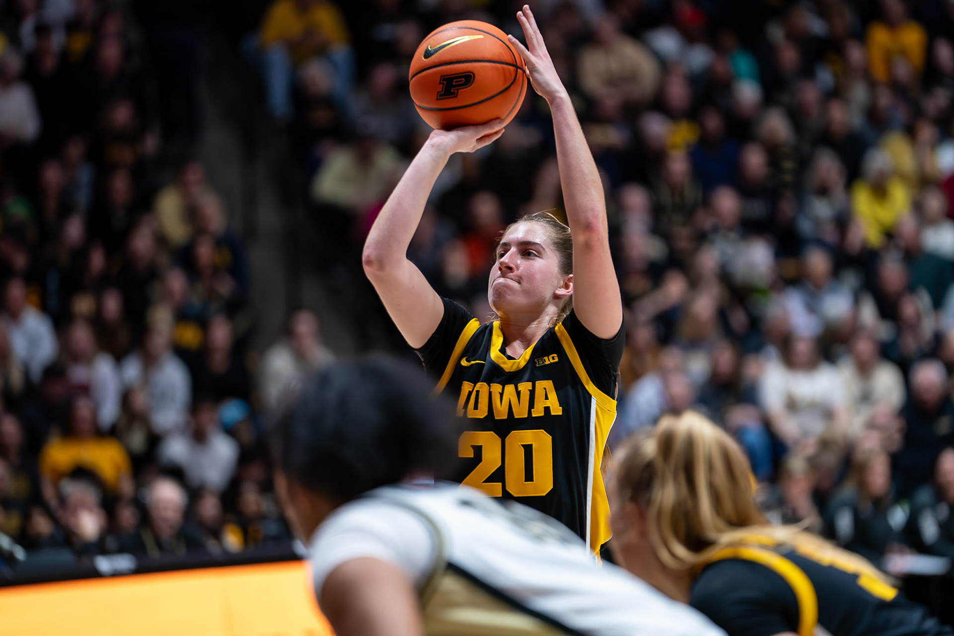 WEST LAFAYETTE, IN - JANUARY 10, 2024: Iowa Guard Graduate Kate Martin (20) competing in Purdue Boilermaker Women's Basketball vs the Iowa Hawkeyes at Mackey Arena(Photo by Steve Bowen / Bowen Arrow Photography / Northern Indiana Sports Report)