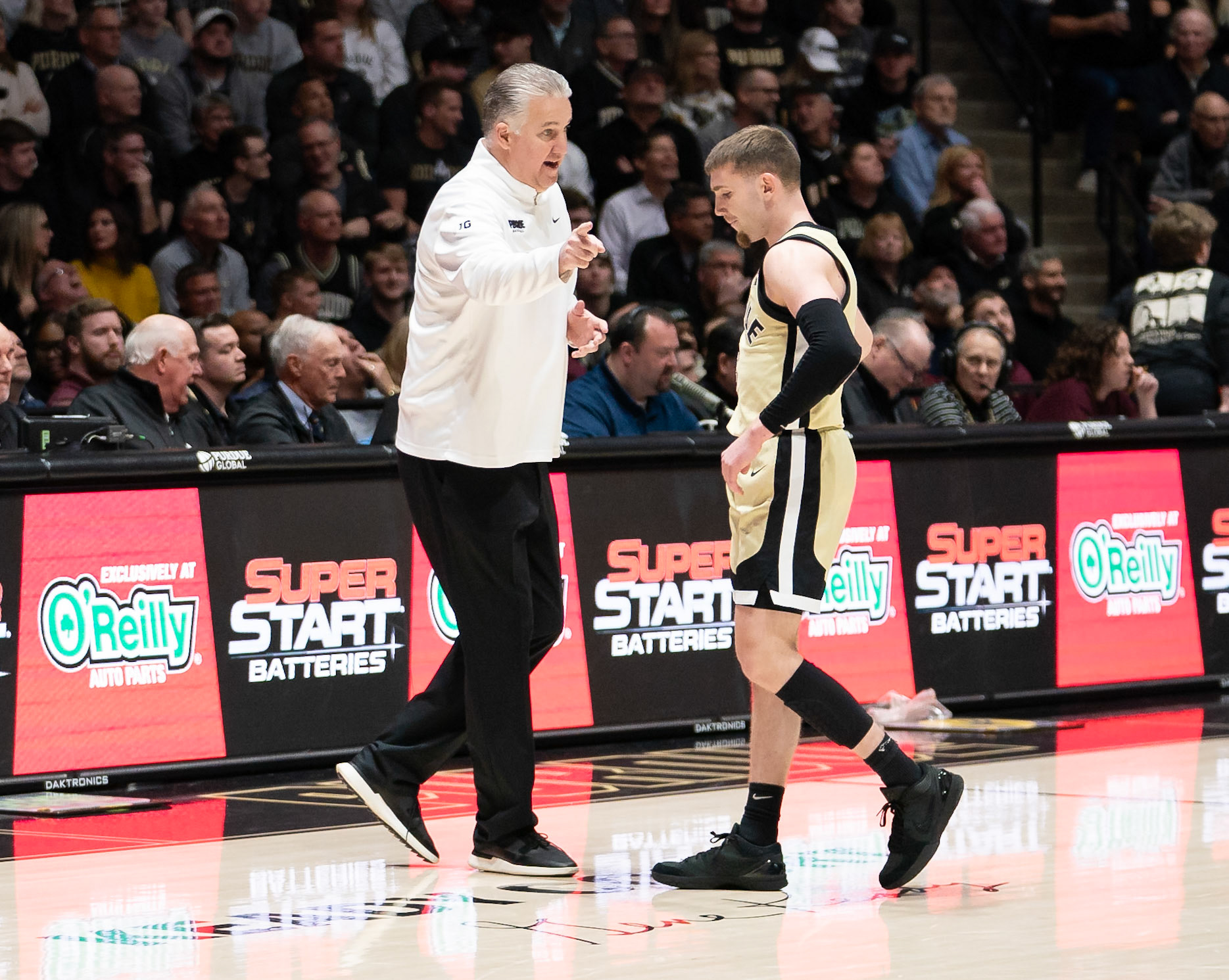 WEST LAFAYETTE, IN - FEBRUARY 15, 2024: Purdue Head Coach Matt Painter, Purdue Sophomore Guard Braden Smith (3) in Purdue Boilermakers Men's Basketball vs the Minnesota Golden Gophers at Mackey Arena(Photo by Steve Bowen / Bowen Arrow Photography / Northern Indiana Sports Report)