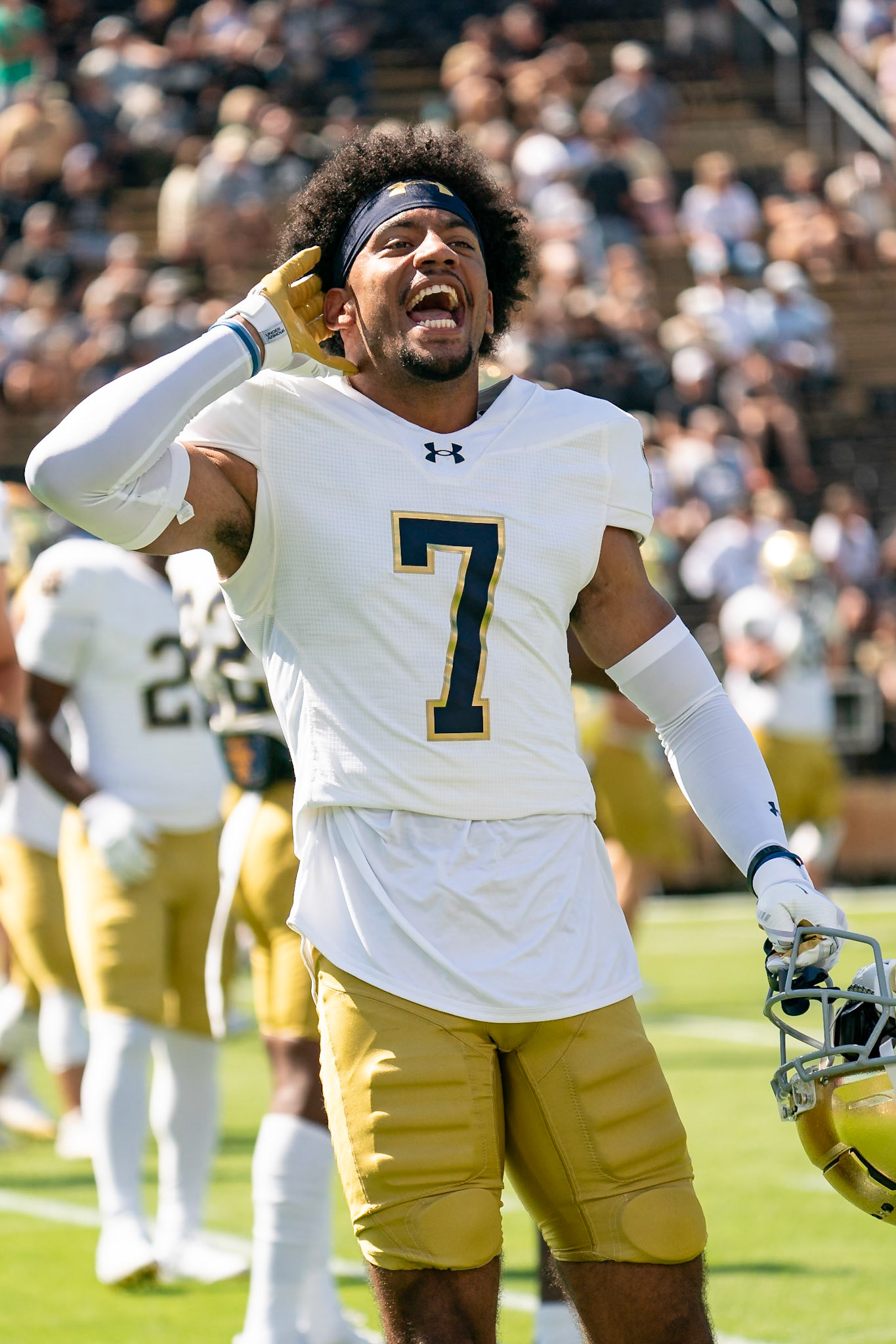 WEST LAFAYETTE, IN - SEPTEMBER 14, 2024: Notre Dame Junior CB Jaden Mickey (7) during the Purdue University Boilermakers vs Notre Dame Fighting Irish Football game at Ross-Ade Stadium(Photo by Steve Bowen / Bowen Arrow Photography / Northern Indiana Sports Report)