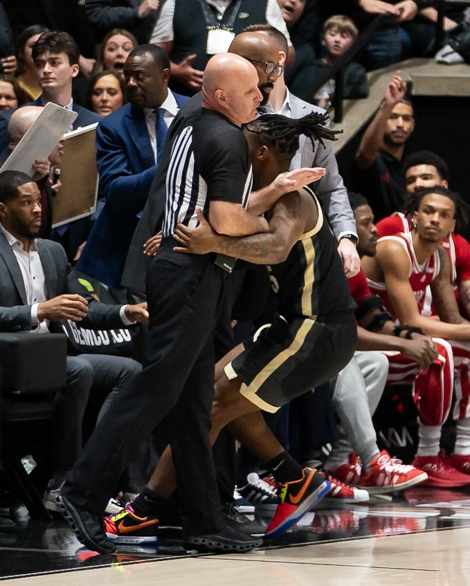 WEST LAFAYETTE, IN - FEBRUARY 10, 2024: Purdue 5th year Guard Lance Jones (55) in Purdue Boilermaker vs Indiana Hoosiers Basketball at Mackey Arena(Photo by Steve Bowen / Bowen Arrow Photography / Northern Indiana Sports Report)