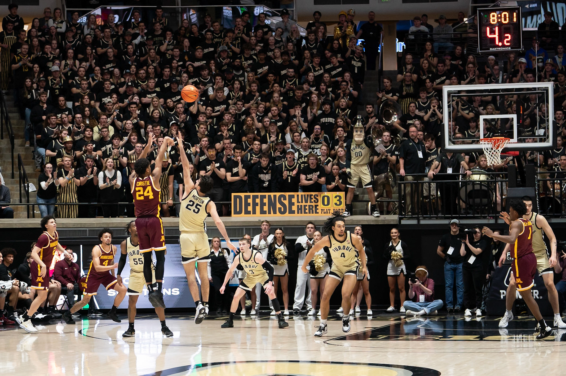 WEST LAFAYETTE, IN - FEBRUARY 15, 2024: Minnesota Freshman Guard Cam Christie (24), Minnesota Senior Guard Will Ramberg (25) in Purdue Boilermakers Men's Basketball vs the Minnesota Golden Gophers at Mackey Arena(Photo by Steve Bowen / Bowen Arrow Photography / Northern Indiana Sports Report)