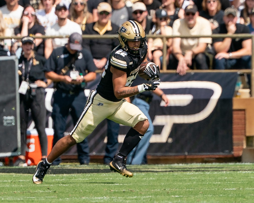 WEST LAFAYETTE, IN - AUGUST 30, 2025: Purdue University Sophomore Running Back Antonio Harris (22) at Purdue Boilermaker Football vs Ball State Football at Ross-Ade Stadium(Photo by Steve Bowen / Northern Indiana Sports Report)