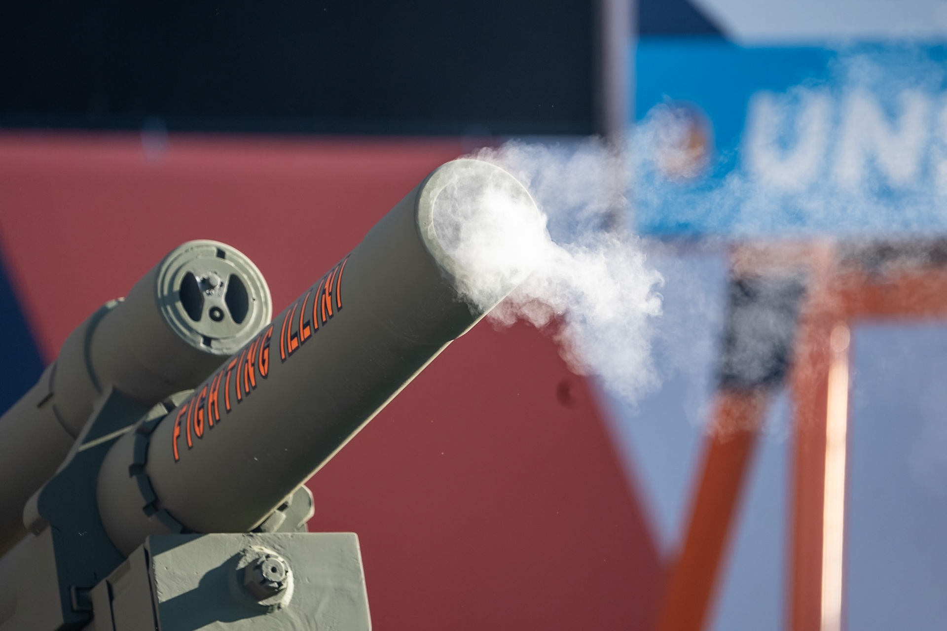CHAMPAIGN, IL - OCTOBER 3, 2026: Smoke coming out of the Illinois cannon after the Illini score during The Purdue Boilermaker Football at University of Illinois Fighting Illini football game at Gies Memorial Stadium(Photo by Steve Bowen / Northern Indiana Sports Report)