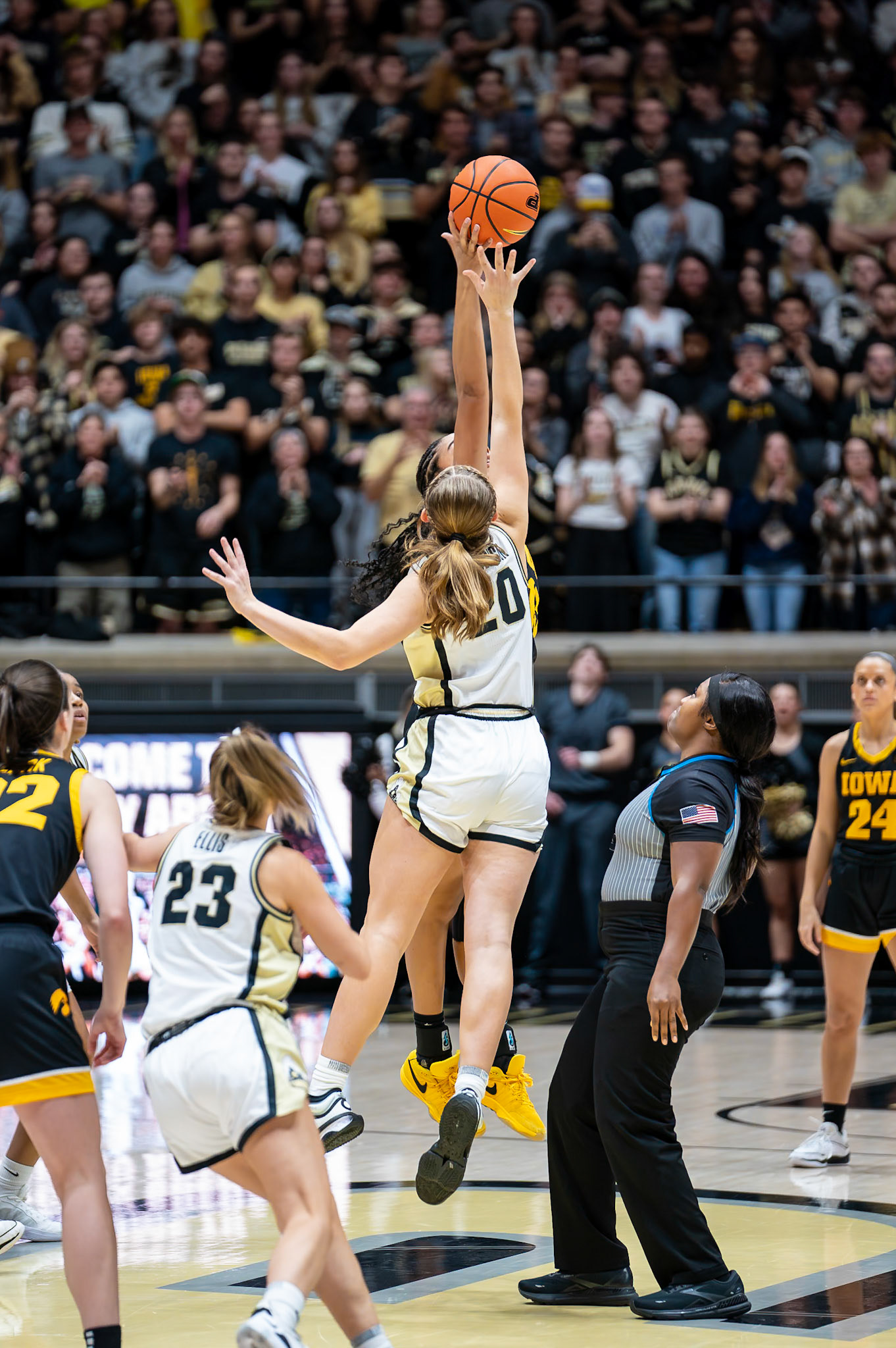 WEST LAFAYETTE, IN - JANUARY 10, 2024: Purdue Freshman Forward Mary Ashley Stevenson (20) competing in Purdue Boilermaker Women's Basketball vs the Iowa Hawkeyes at Mackey Arena(Photo by Steve Bowen / Bowen Arrow Photography / Northern Indiana Sports Report)