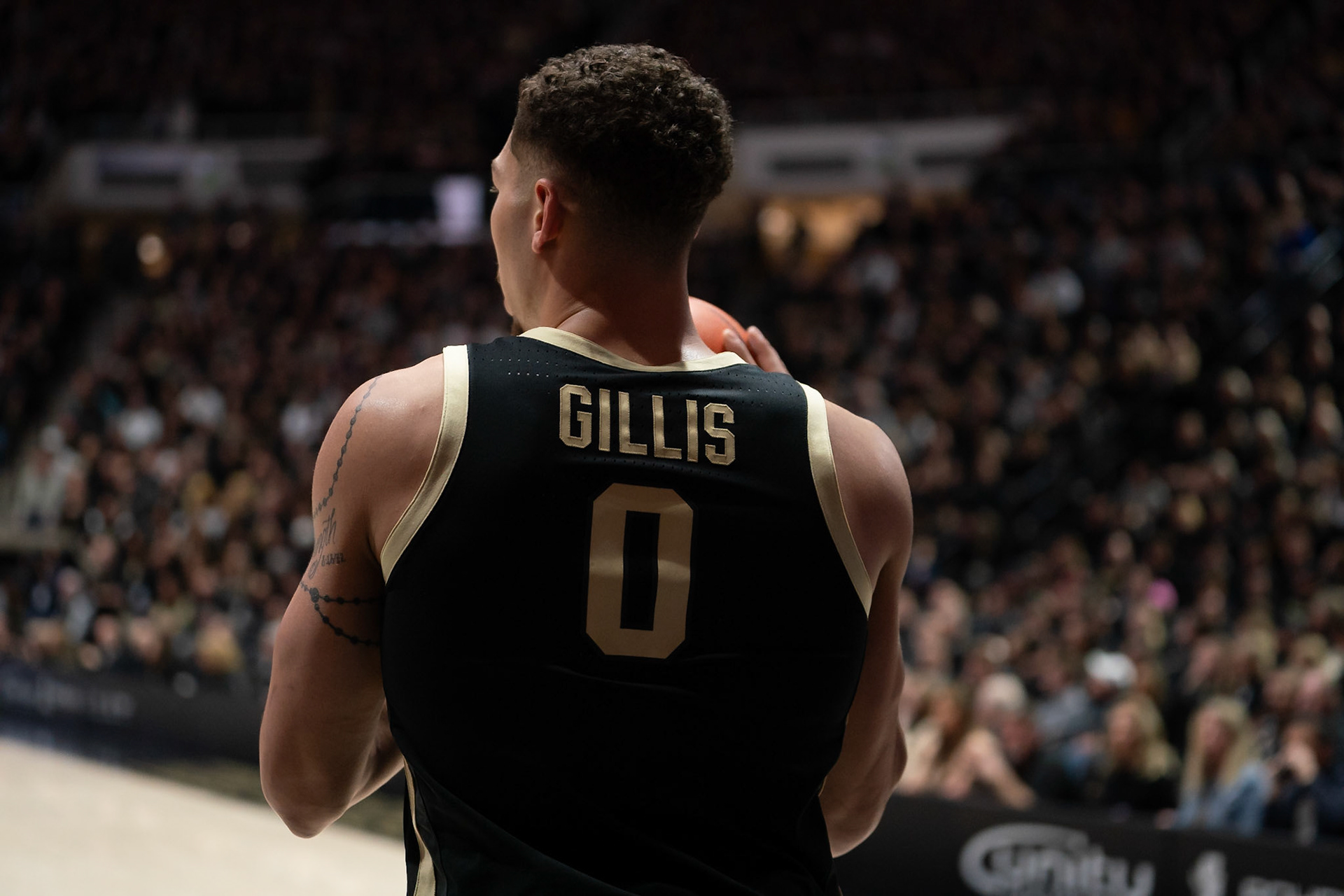 WEST LAFAYETTE, IN - FEBRUARY 10, 2024: Purdue Senior Forward Mason Gillis (0) in Purdue Boilermaker vs Indiana Hoosiers Basketball at Mackey Arena(Photo by Steve Bowen / Bowen Arrow Photography / Northern Indiana Sports Report)