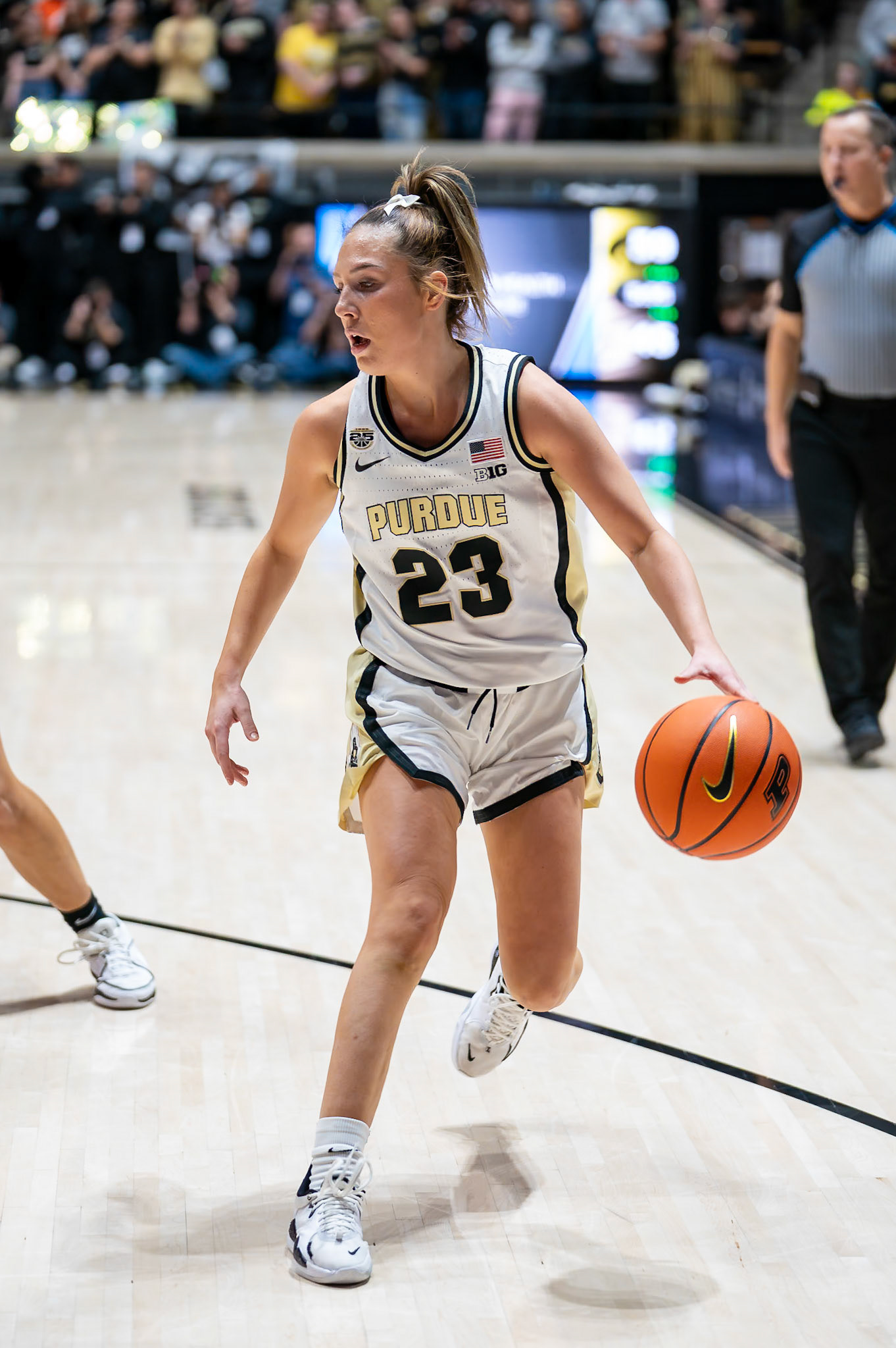 WEST LAFAYETTE, IN - JANUARY 10, 2024: Purdue 5th Year Guard Abbey Ellis (23) competing in Purdue Boilermaker Women's Basketball vs the Iowa Hawkeyes at Mackey Arena(Photo by Steve Bowen / Bowen Arrow Photography / Northern Indiana Sports Report)