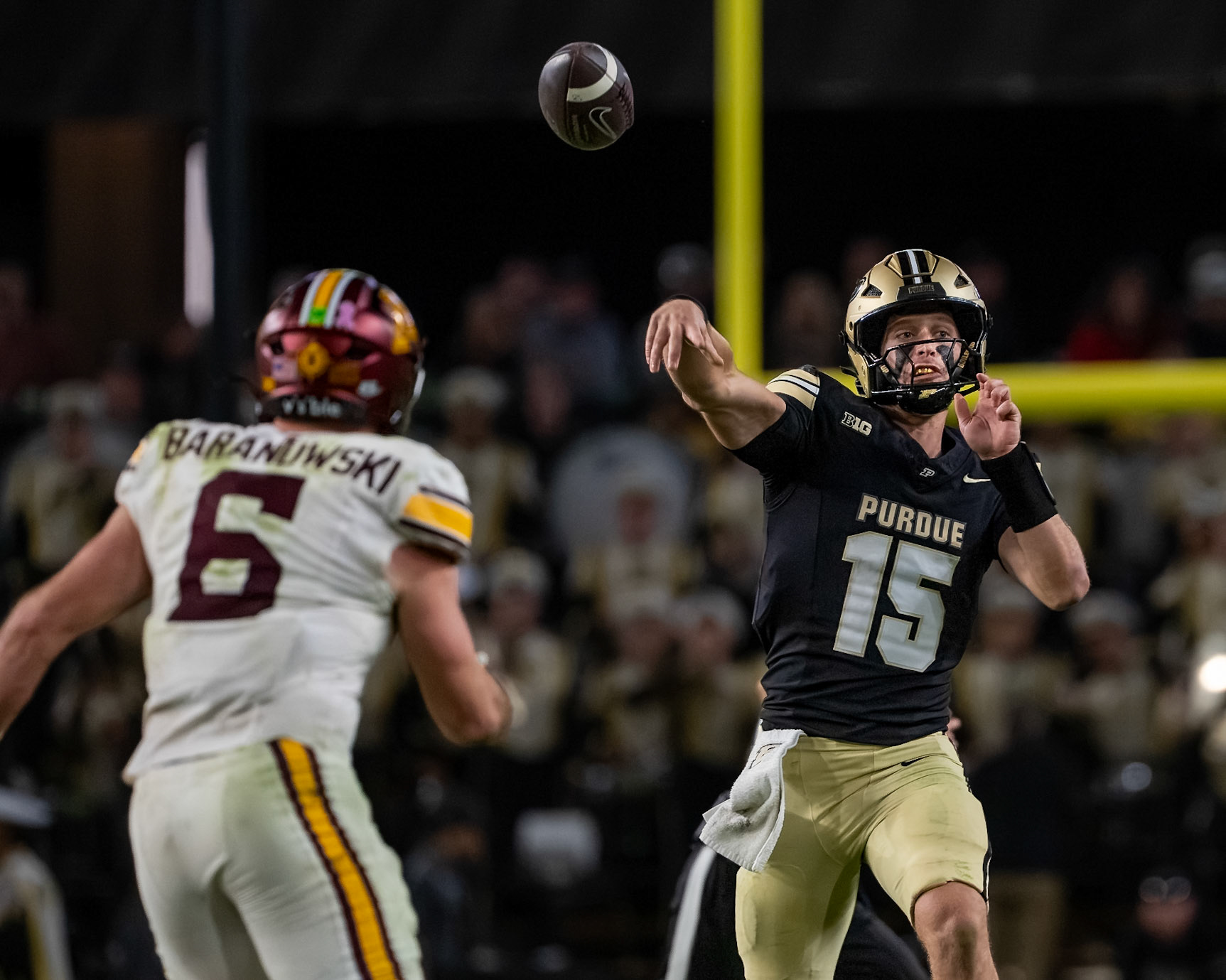 WEST LAFAYETTE, IN - OCTOBER 10, 2026: Purdue University Quarterback Ryan Browne (15) during the Purdue Boilermakers vs Minnesota Golden Gophers football game at Ross-Ade Stadium(Photo by Steve Bowen / Northern Indiana Sports Report)