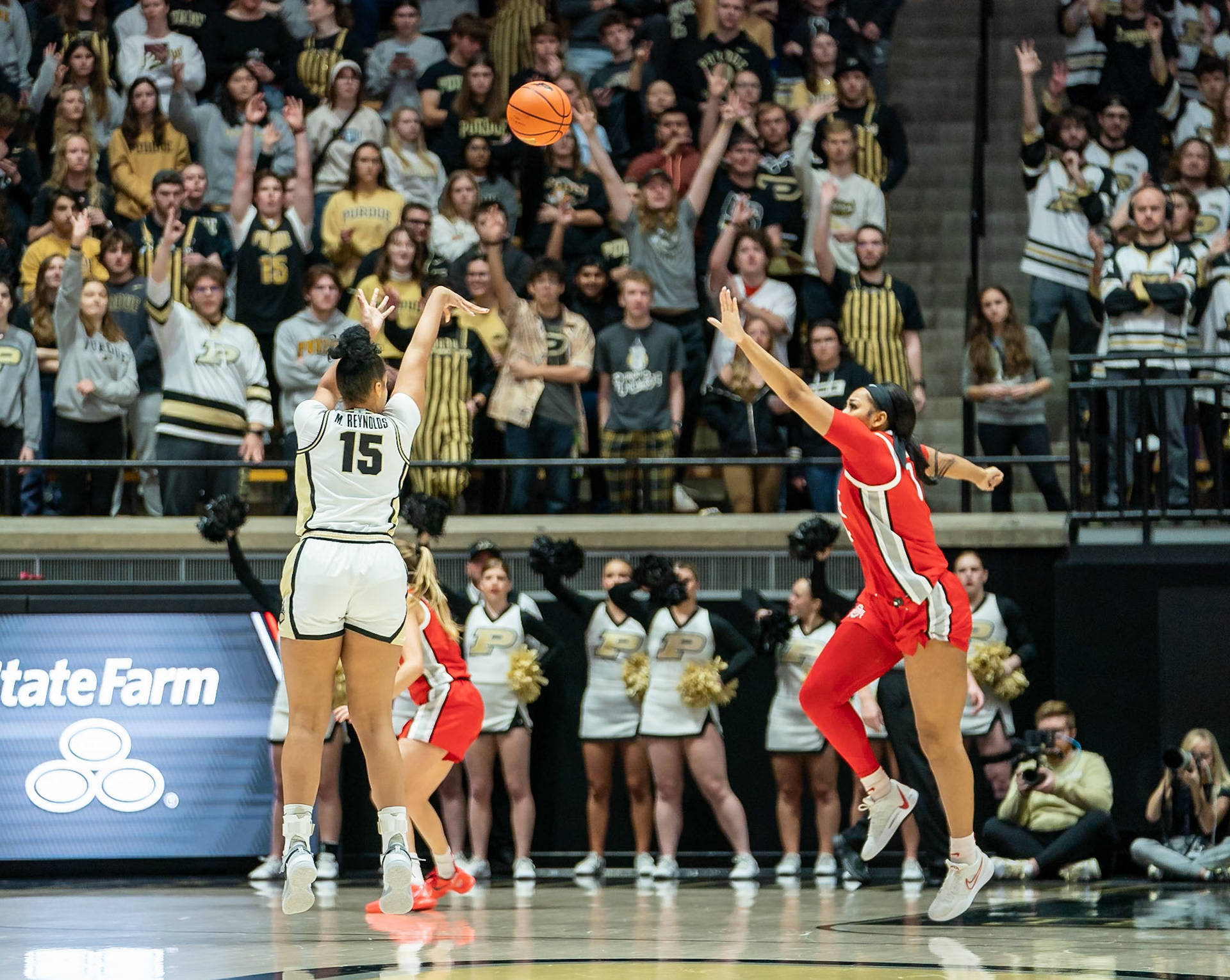 WEST LAFAYETTE, IN - JANUARY 28, 2024: Purdue Sophomore Forward Mila Reynolds (15) competing in Purdue Boilermaker Women's Basketball versus the Ohio State Buckeyes at Mackey Arena(Photo by Steve Bowen / Bowen Arrow Photography / Northern Indiana Sports Report)