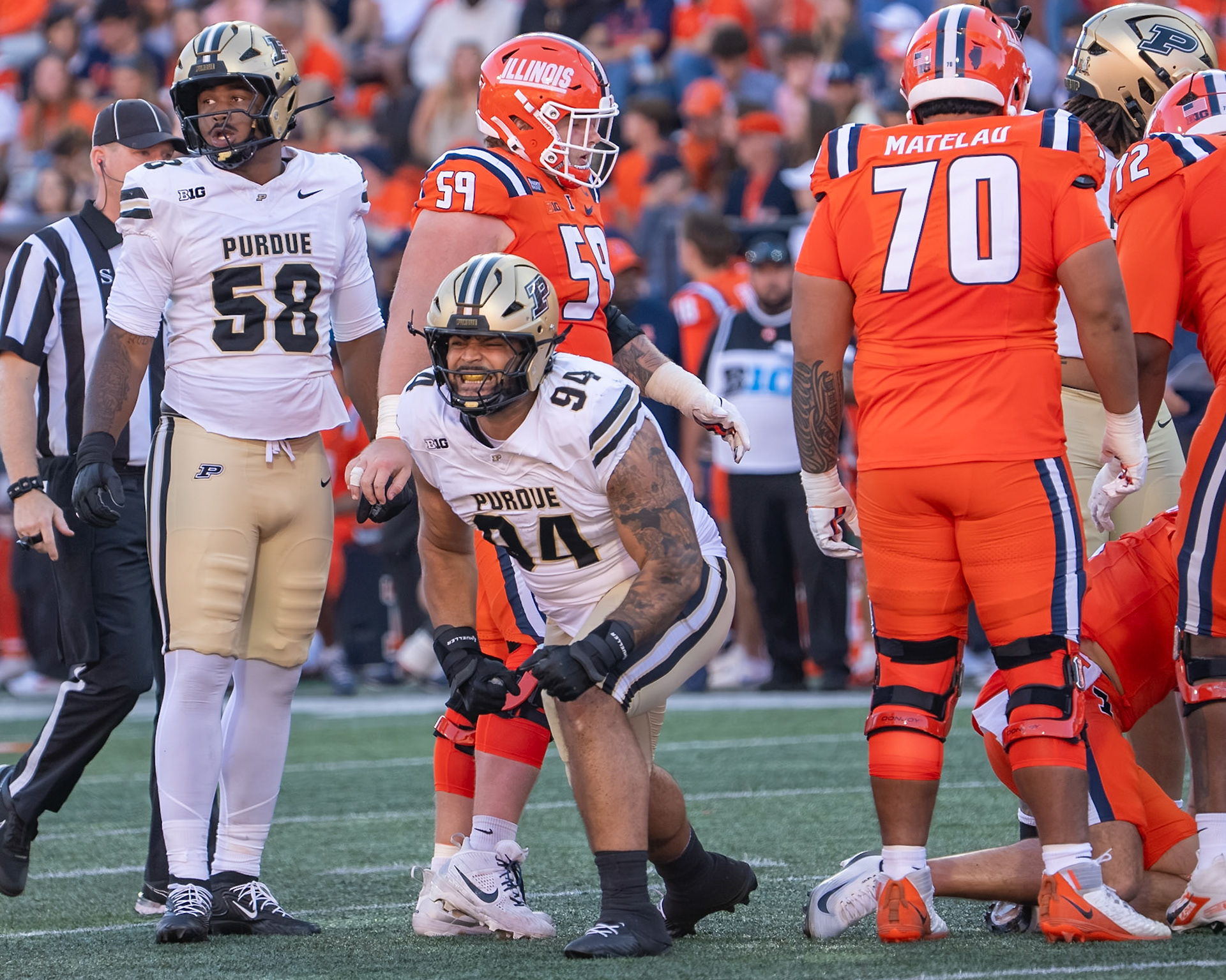 CHAMPAIGN, IL - OCTOBER 3, 2026: Purdue University Sophomore Defensive Lineman Rodney Lora (94) during the Purdue Boilermakers at Illinois Fighting Illini football game at Gies Memorial Stadium(Photo by Steve Bowen / Northern Indiana Sports Report)
