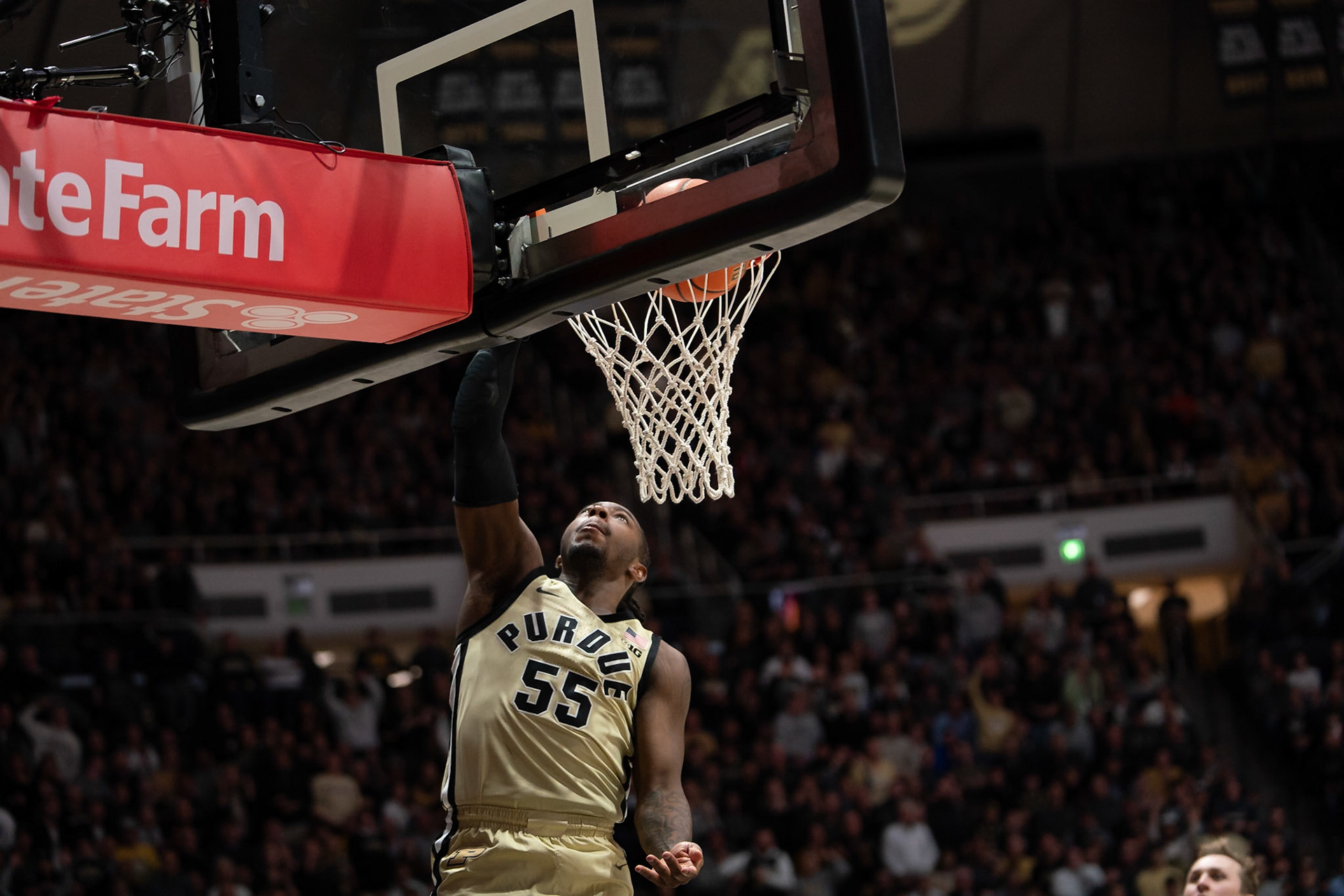 WEST LAFAYETTE, IN - FEBRUARY 15, 2024: Purdue 5th year Guard Lance Jones (55) in Purdue Boilermakers Men's Basketball vs the Minnesota Golden Gophers at Mackey Arena(Photo by Steve Bowen / Bowen Arrow Photography / Northern Indiana Sports Report)