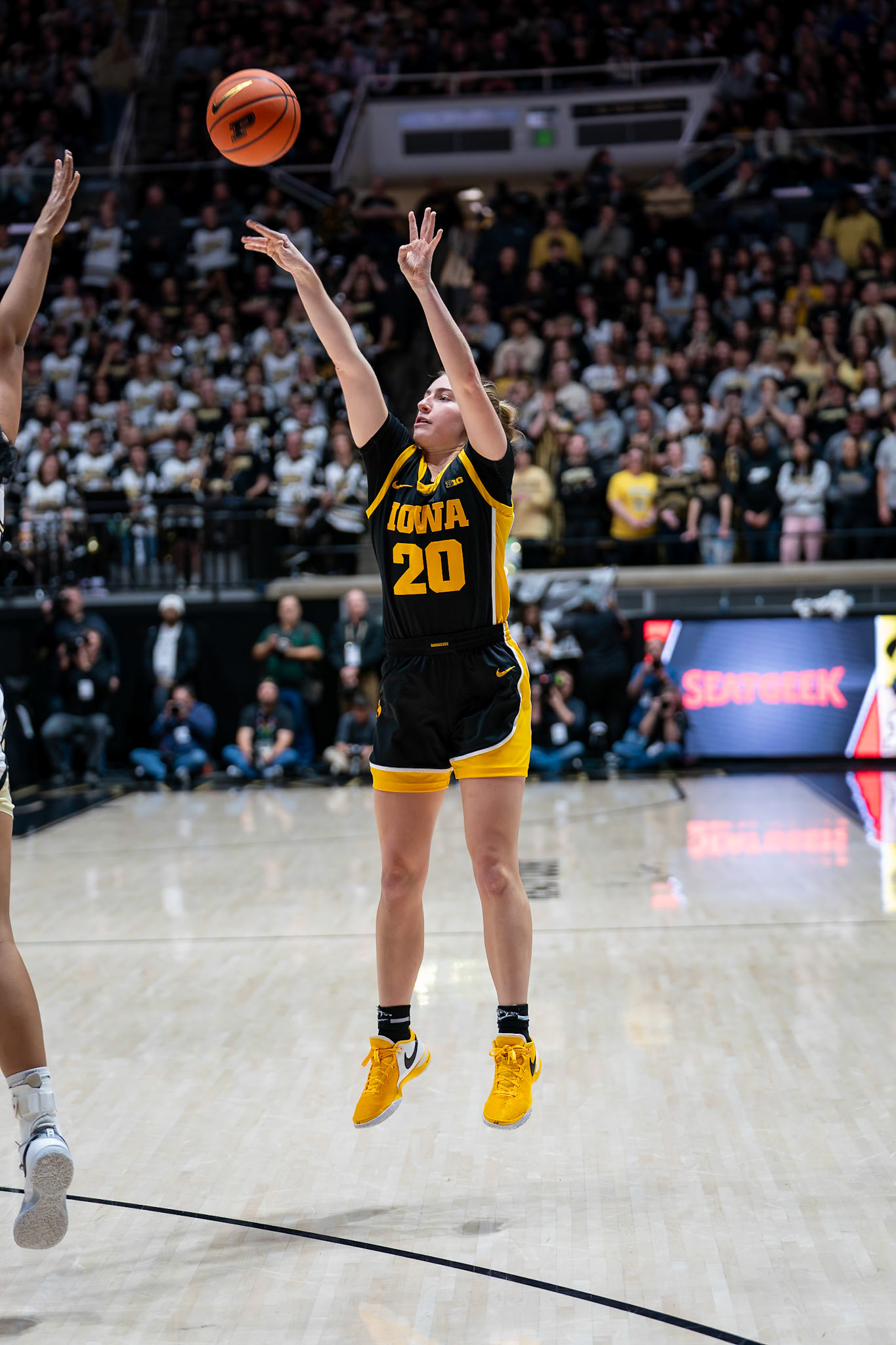 WEST LAFAYETTE, IN - JANUARY 10, 2024: Iowa Guard Graduate Kate Martin (20) competing in Purdue Boilermaker Women's Basketball vs the Iowa Hawkeyes at Mackey Arena(Photo by Steve Bowen / Bowen Arrow Photography / Northern Indiana Sports Report)