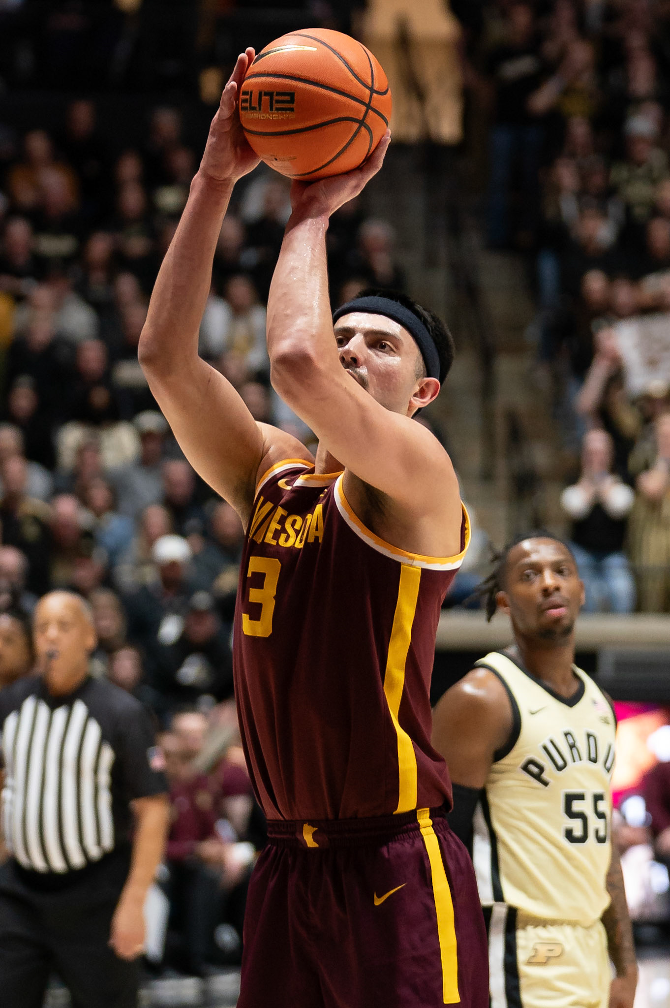 WEST LAFAYETTE, IN - FEBRUARY 15, 2024: Minnesota Junior Forward Dawson Garcia (3) in Purdue Boilermakers Men's Basketball vs the Minnesota Golden Gophers at Mackey Arena(Photo by Steve Bowen / Bowen Arrow Photography / Northern Indiana Sports Report)