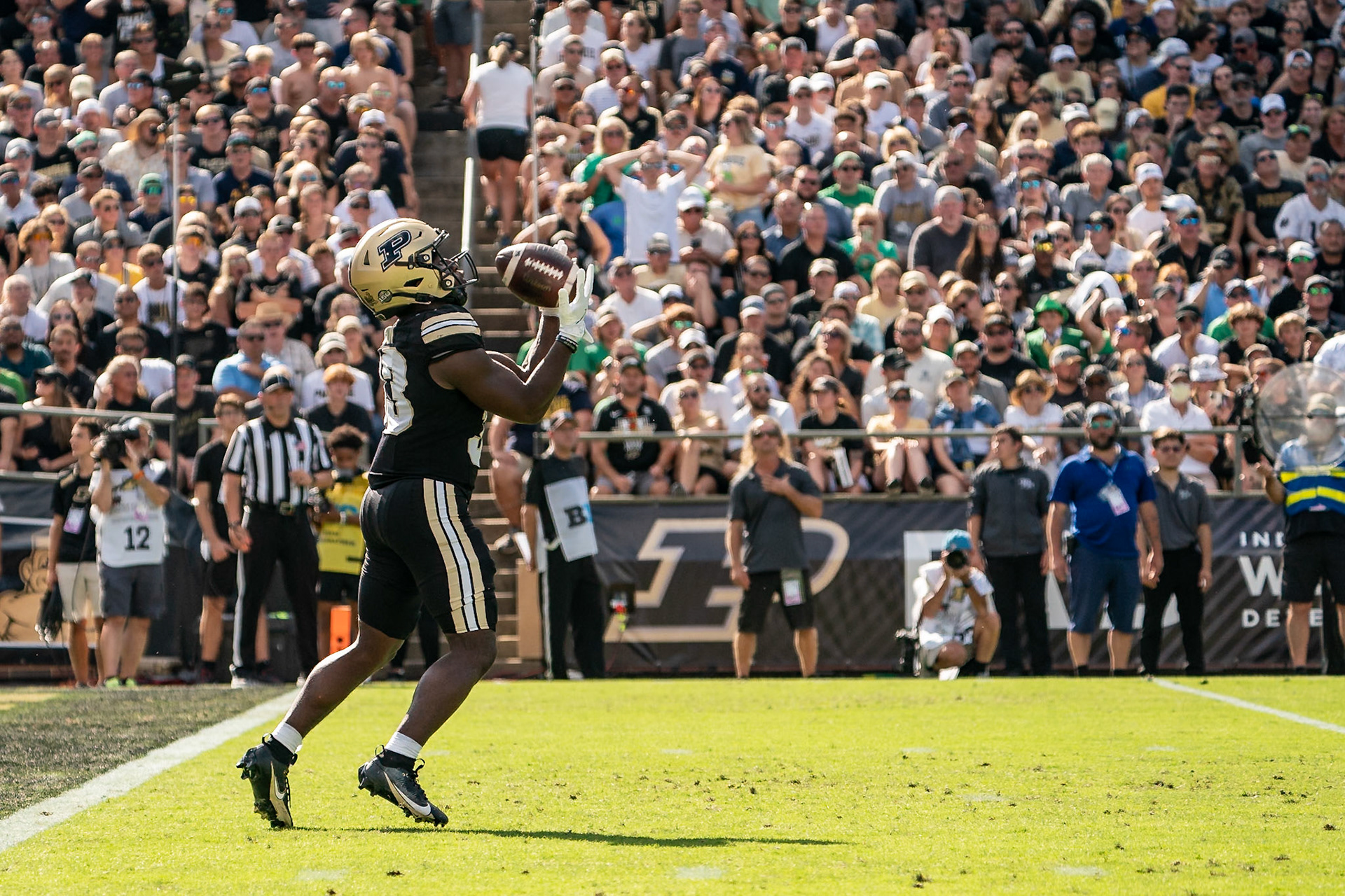 WEST LAFAYETTE, IN - SEPTEMBER 14, 2024: Purdue R-Fr. Running Back Elijah Jackson (33) during the Purdue University Boilermakers vs Notre Dame Fighting Irish Football game at Ross-Ade Stadium(Photo by Steve Bowen / Bowen Arrow Photography / Northern Indiana Sports Report)