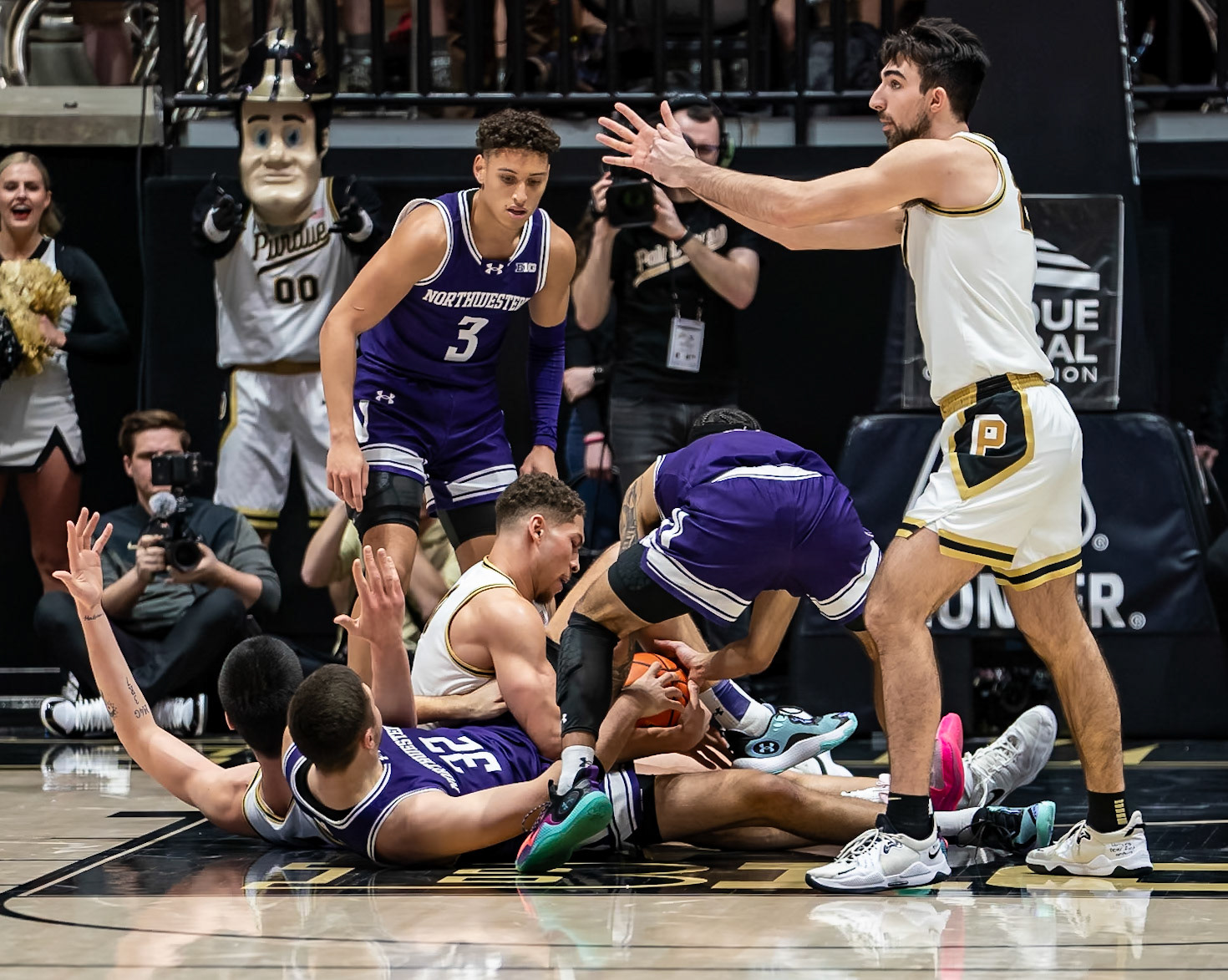 WEST LAFAYETTE, IN - JANUARY 31, 2024:  competing in Purdue Boilermakers Mens Basketball versus the Northwestern Wildcats at Mackey Arena(Photo by Steve Bowen / Bowen Arrow Photography / Northern Indiana Sports Report)