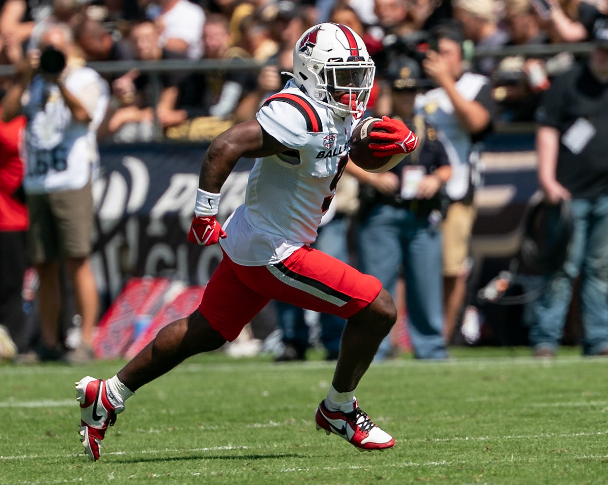 WEST LAFAYETTE, IN - AUGUST 30, 2025: Ball State University R-Jr. RB Qua Ashley (9) at Purdue Boilermaker Football vs Ball State Football at Ross-Ade Stadium(Photo by Steve Bowen / Northern Indiana Sports Report)