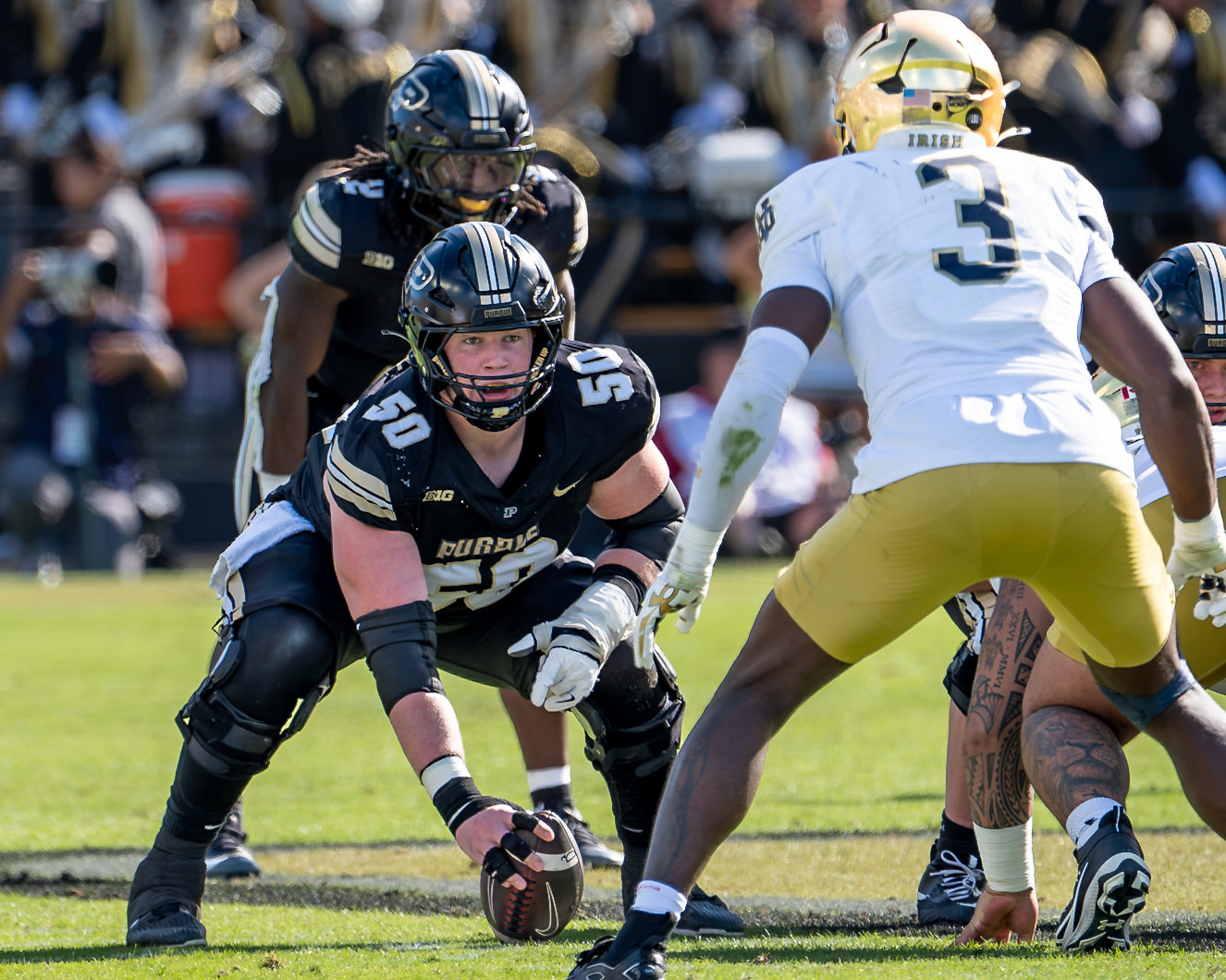 WEST LAFAYETTE, IN - SEPTEMBER 26, 2026: Purdue University Junior Offensive Lineman Boaz Stanley (50) during the Purdue Boilermakers vs Notre Dame Fighting Irish football game at Ross-Ade Stadium(Photo by Steve Bowen / Northern Indiana Sports Report)