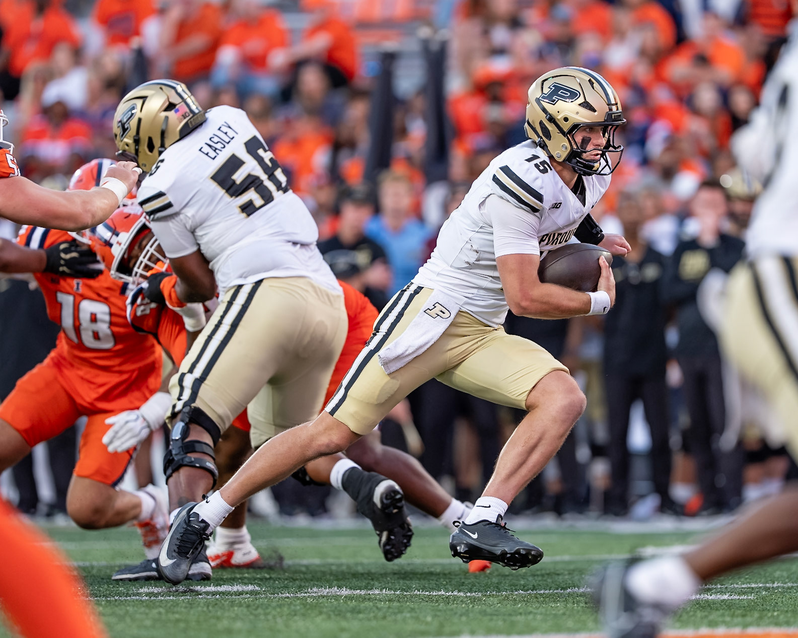CHAMPAIGN, IL - OCTOBER 3, 2026: Purdue University Quarterback Ryan Browne (15) during the Purdue Boilermakers at Illinois Fighting Illini football game at Gies Memorial Stadium(Photo by Steve Bowen / Northern Indiana Sports Report)