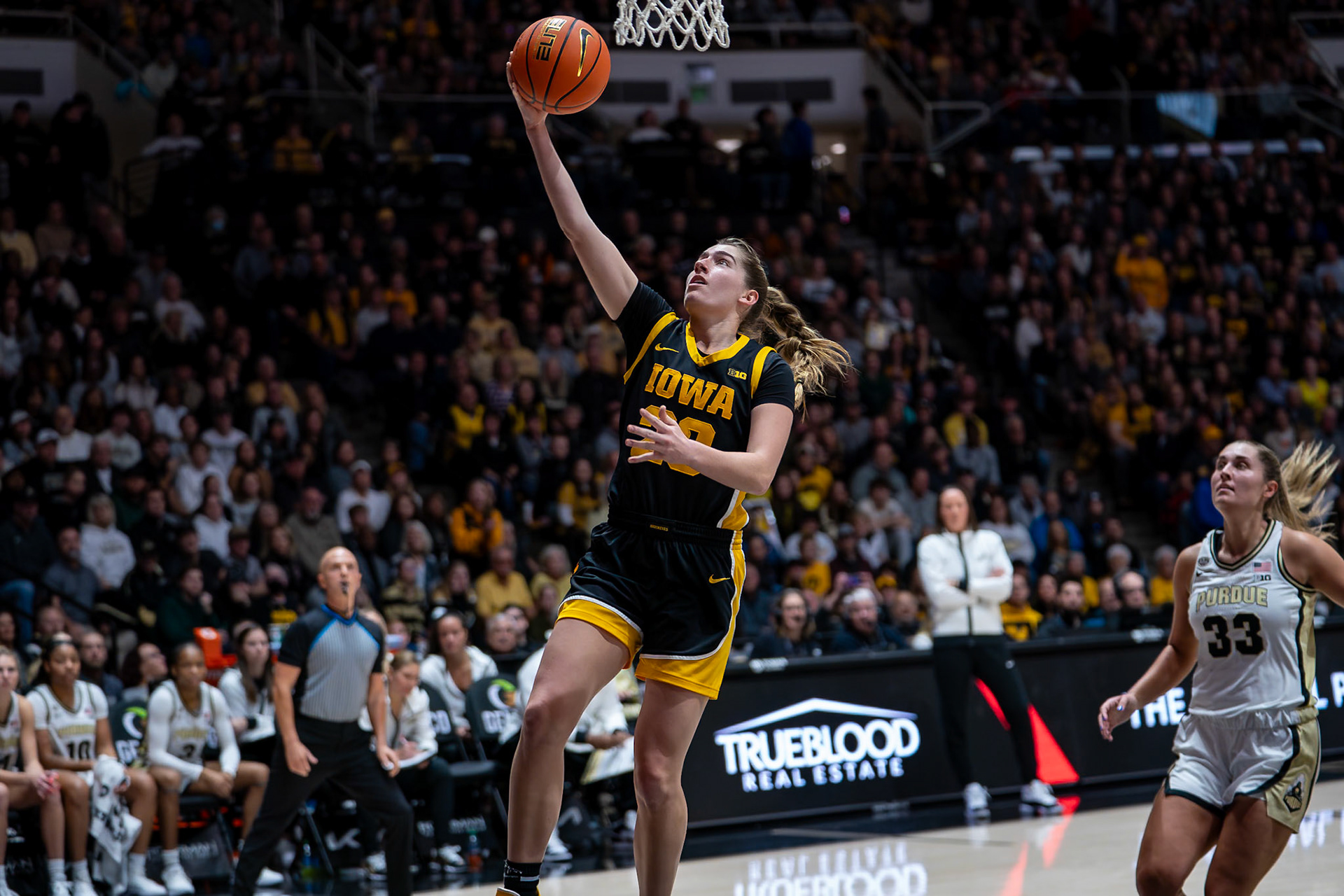 WEST LAFAYETTE, IN - JANUARY 10, 2024: Iowa Guard Graduate Kate Martin (20) competing in Purdue Boilermaker Women's Basketball vs the Iowa Hawkeyes at Mackey Arena(Photo by Steve Bowen / Bowen Arrow Photography / Northern Indiana Sports Report)