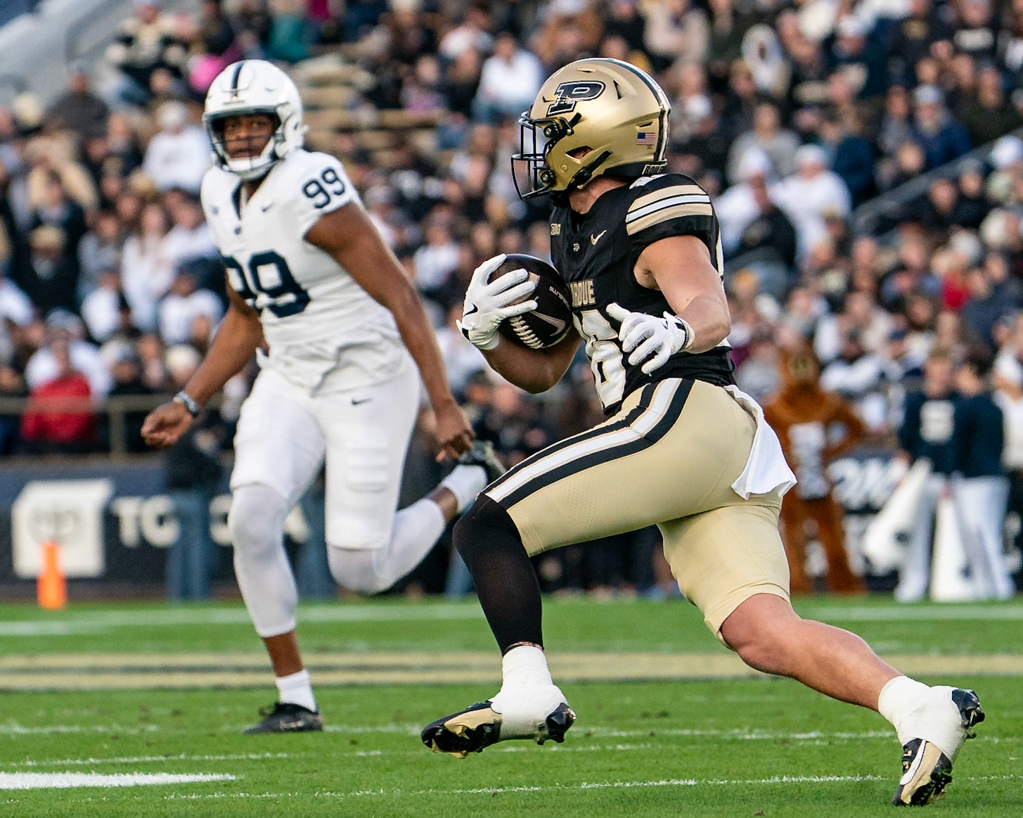 WEST LAFAYETTE, IN - NOVEMBER 16, 2024: Purdue University Senior Wide Receiver Andrew Sowinski (26) takes off after fielding a kickoff in the Purdue University Boilermakers vs Penn State University Nittany Lions Football game at Ross-Ade Stadium(Photo by Steve Bowen / Bowen Arrow Photography / Northern Indiana Sports Report)