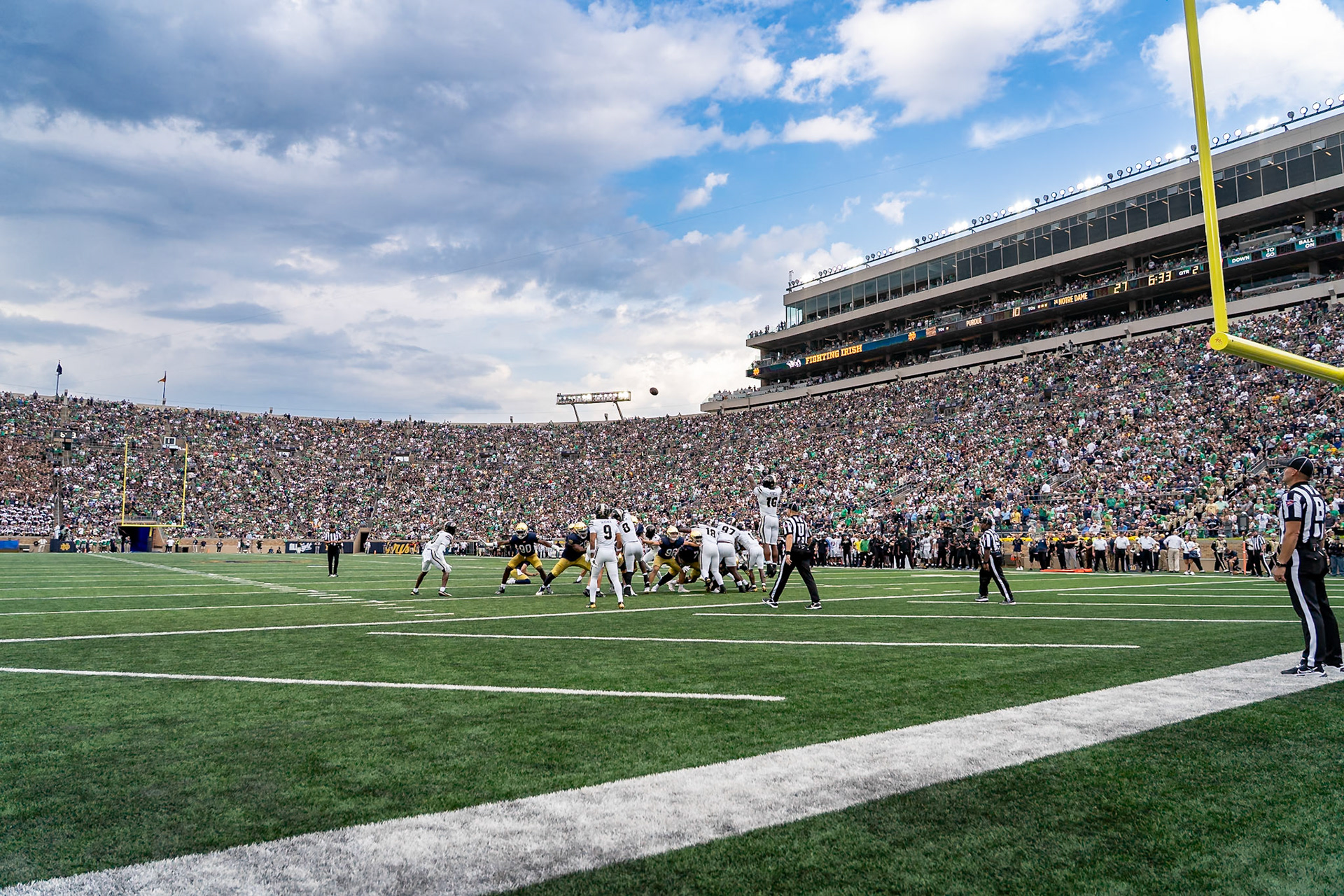 SOUTH BEND, IN - SEPTEMBER 20, 2025: Notre Dame University Freshman Kicker Erik Schmidt (18) puts through an extra point during the Purdue Boilermakers at Notre Dame Fighting Irish Football at Notre Dame Stadium(Photo by Steve Bowen / Northern Indiana Sports Report)