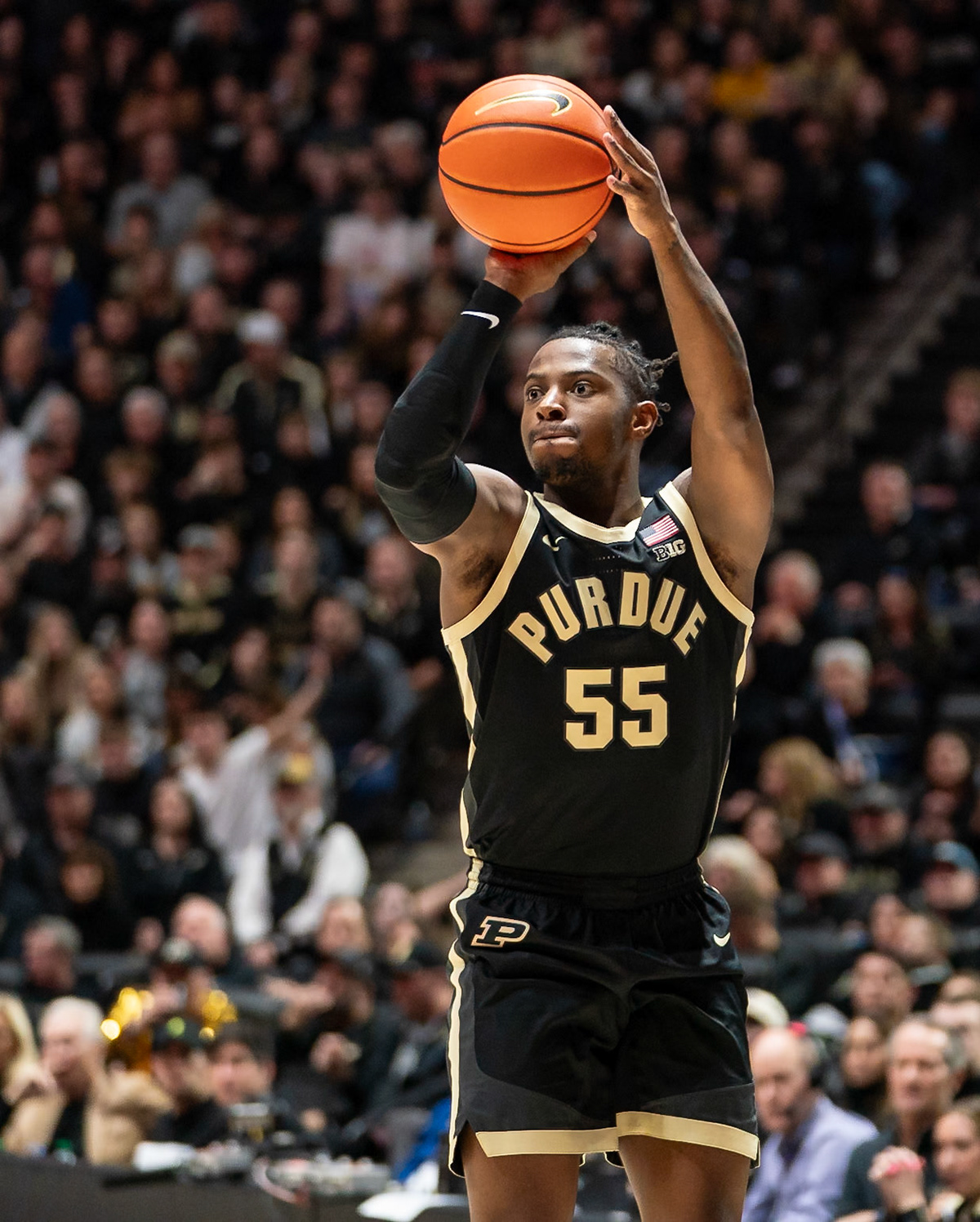 WEST LAFAYETTE, IN - FEBRUARY 10, 2024: Purdue 5th year Guard Lance Jones (55) in Purdue Boilermaker vs Indiana Hoosiers Basketball at Mackey Arena(Photo by Steve Bowen / Bowen Arrow Photography / Northern Indiana Sports Report)