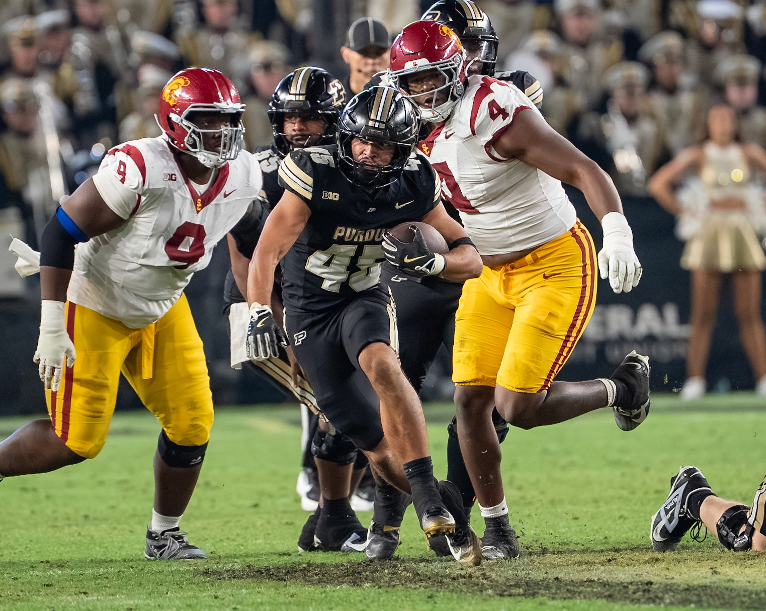 WEST LAFAYETTE, IN - SEPTEMBER 13, 2025: Purdue University Senior Running Back Devin Mockobee (45) in Purdue Boilermaker Football vs University of Southern California Trojans at Ross-Ade Stadium(Photo by Steve Bowen / Northern Indiana Sports Report)