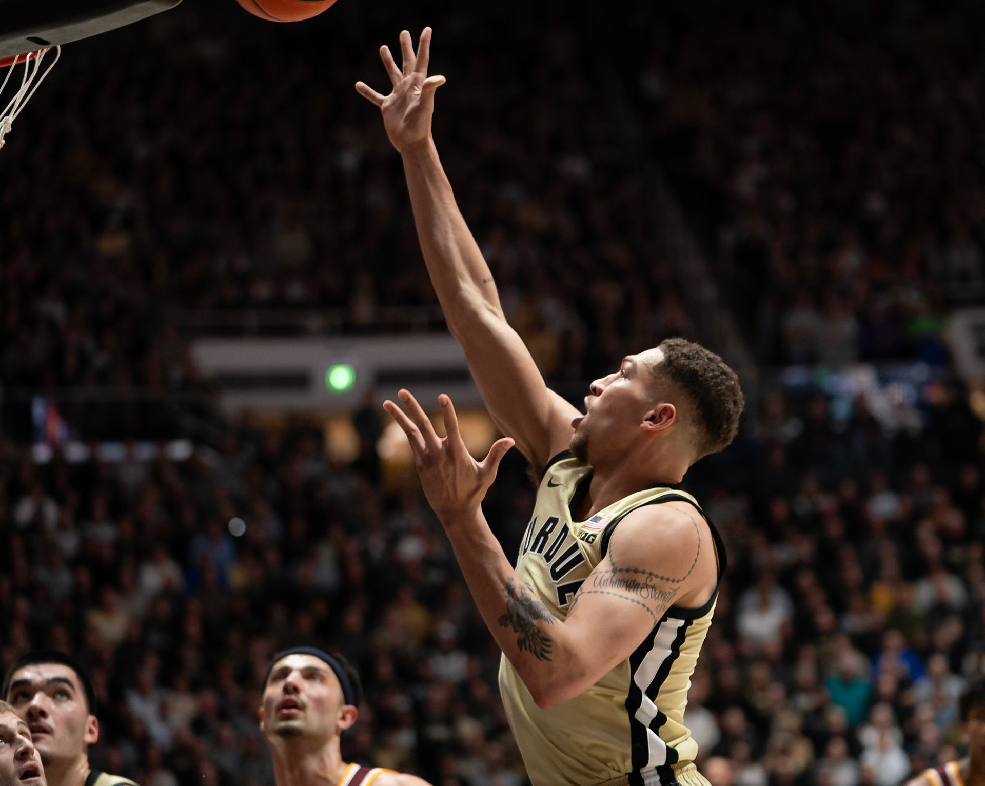WEST LAFAYETTE, IN - FEBRUARY 15, 2024: Purdue Senior Forward Mason Gillis (0) in Purdue Boilermakers Men's Basketball vs the Minnesota Golden Gophers at Mackey Arena(Photo by Steve Bowen / Bowen Arrow Photography / Northern Indiana Sports Report)