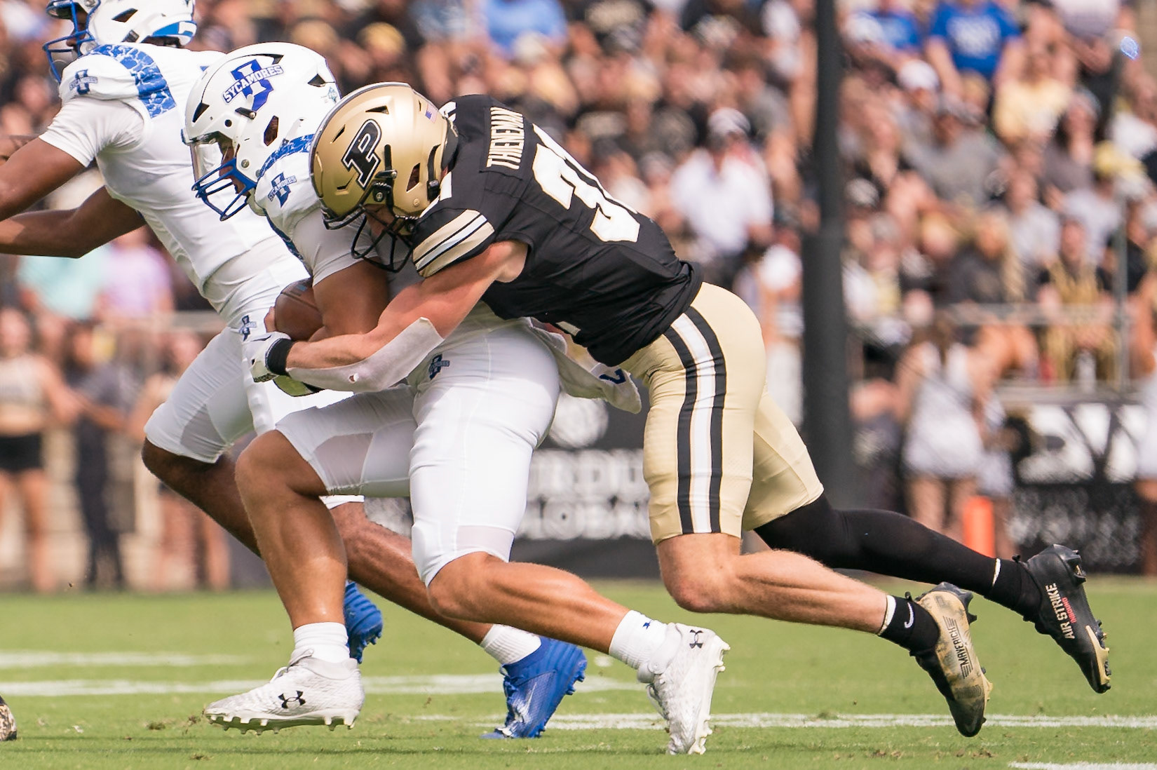 WEST LAFAYETTE, IN - AUGUST 31, 2024: Purdue So. DB Dillon Thieneman (31) in Purdue Boilermaker Football vs Indiana State Sycamores at Ross-Ade Stadium(Photo by Steve Bowen / Bowen Arrow Photography / Northern Indiana Sports Report)