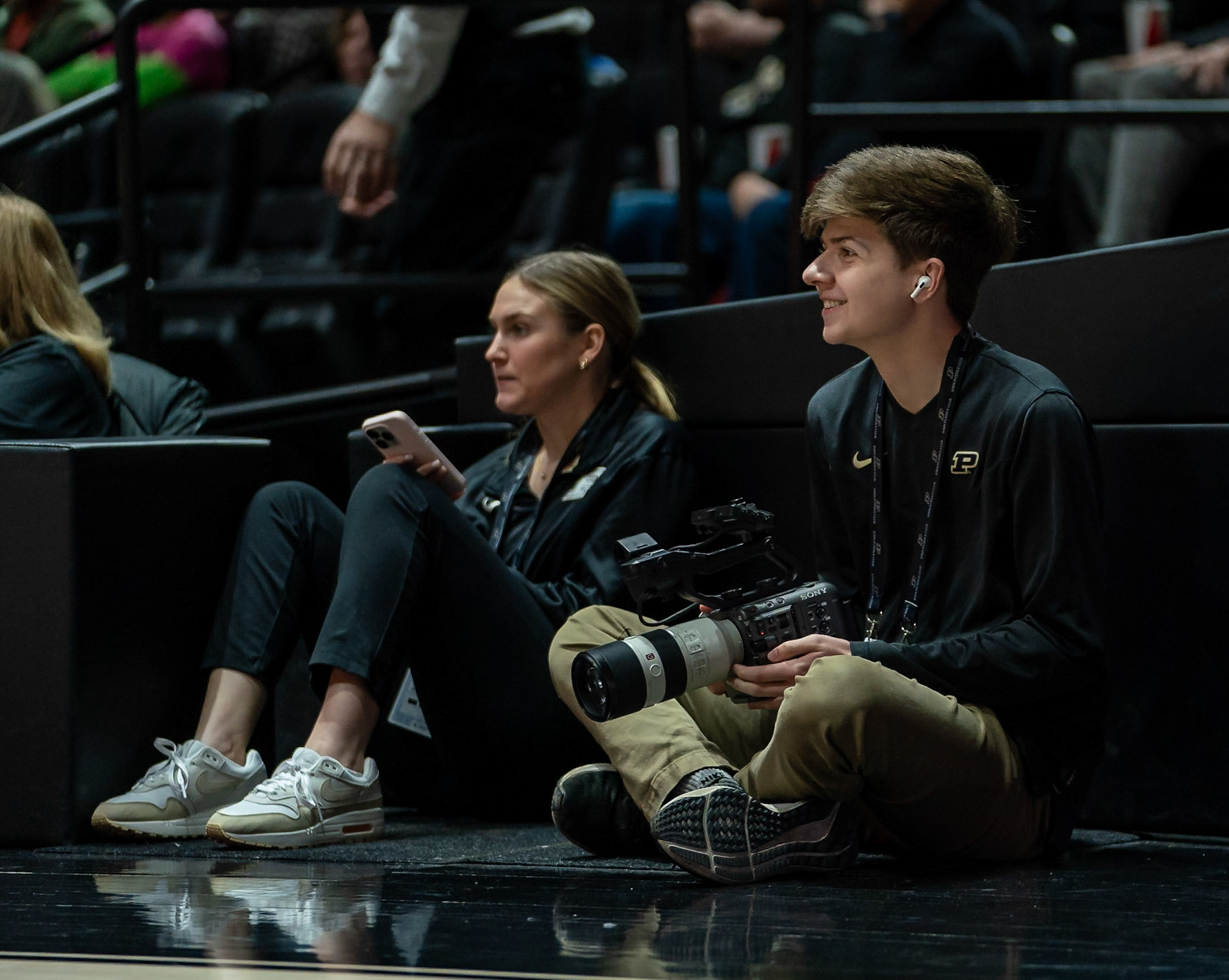 WEST LAFAYETTE, IN - JANUARY 28, 2024: Purdue Sophomore Creative Intern Brian Beattie competing in Purdue Boilermaker Women's Basketball versus the Ohio State Buckeyes at Mackey Arena(Photo by Steve Bowen / Bowen Arrow Photography / Northern Indiana Sports Report)