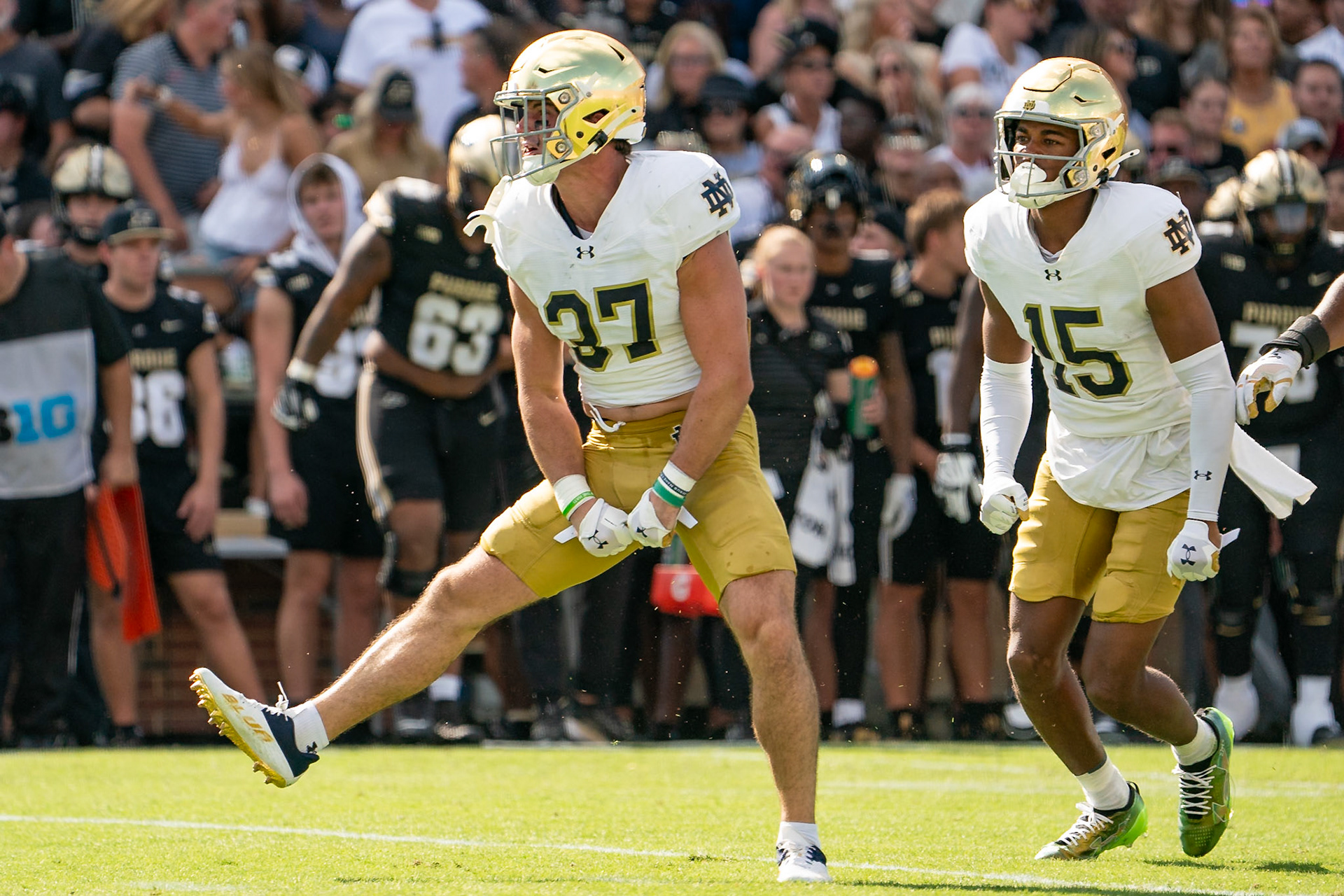 WEST LAFAYETTE, IN - SEPTEMBER 14, 2024: Notre Dame Senior CB Max Hurleman (37) during the Purdue University Boilermakers vs Notre Dame Fighting Irish Football game at Ross-Ade Stadium(Photo by Steve Bowen / Bowen Arrow Photography / Northern Indiana Sports Report)